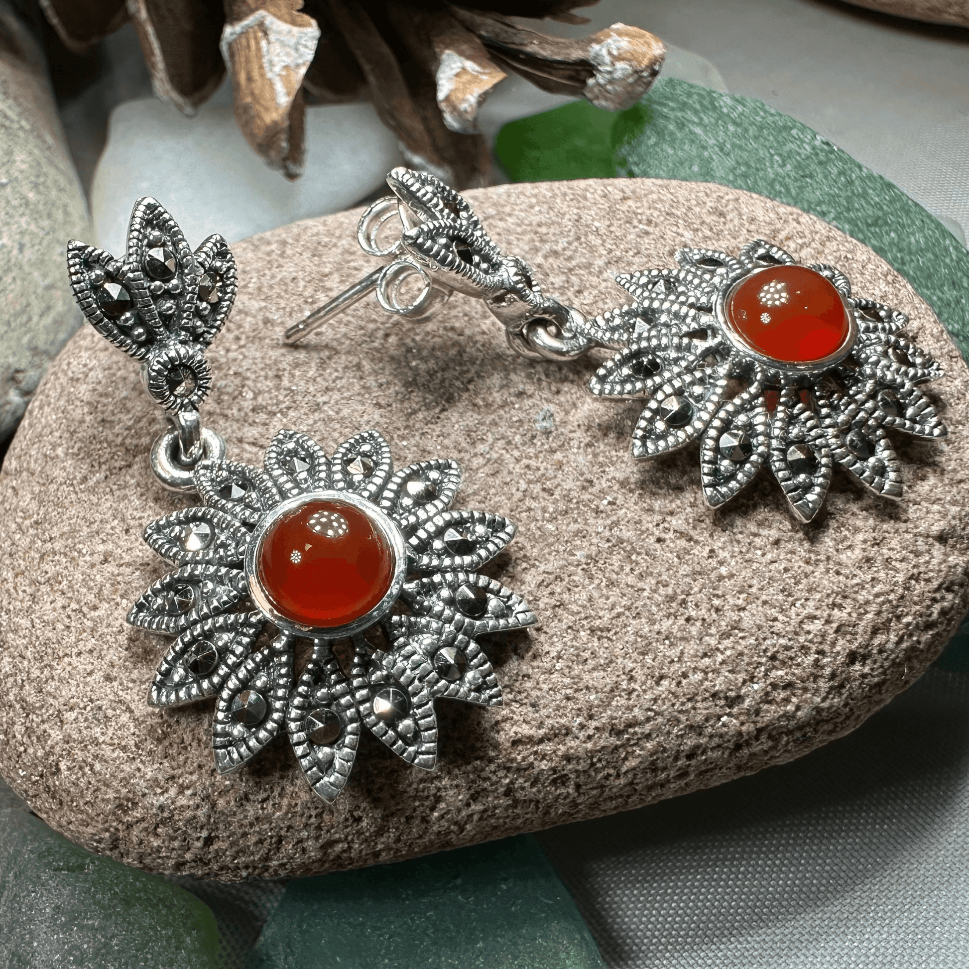 Serene Marcasite Flower Earrings - 