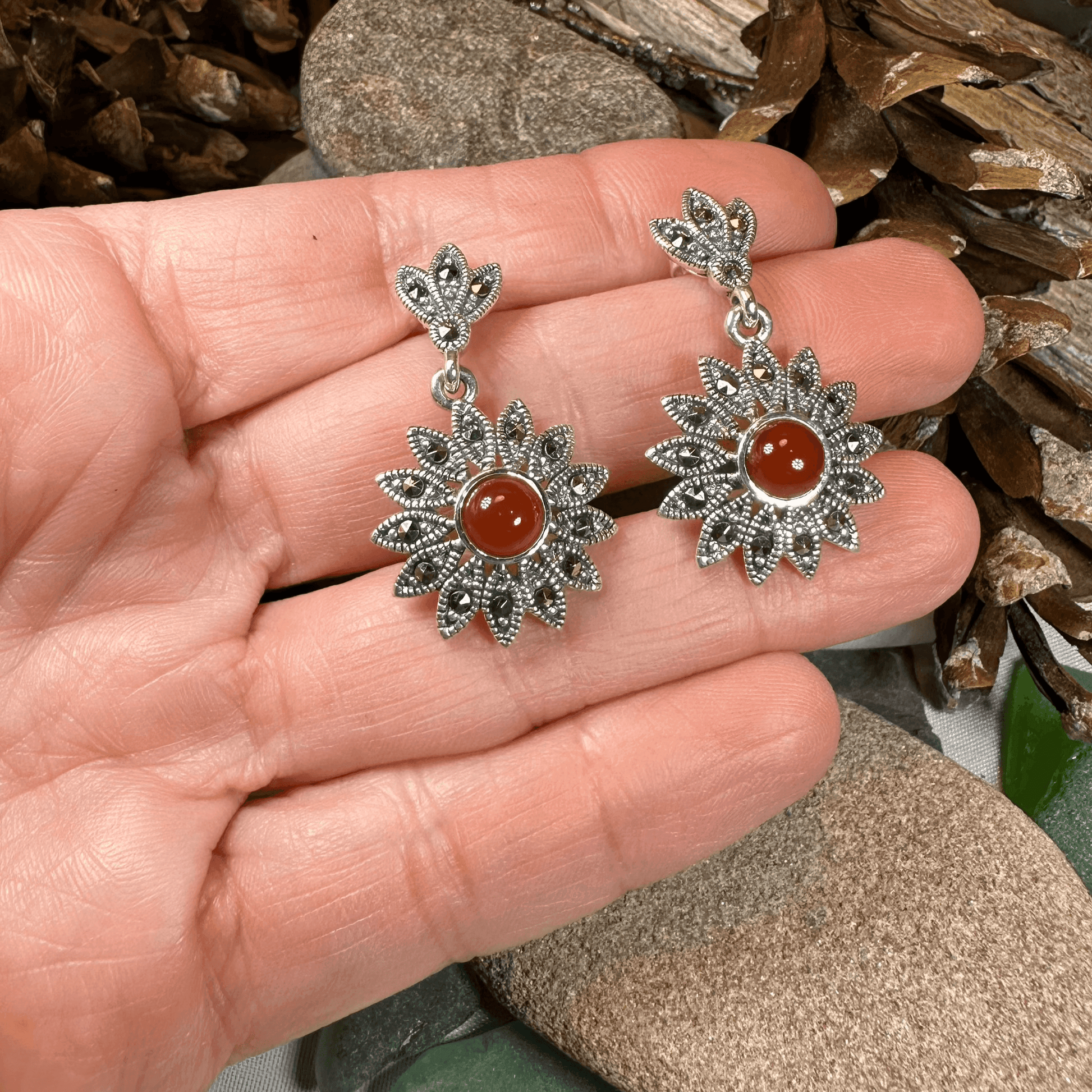 Serene Marcasite Flower Earrings - 