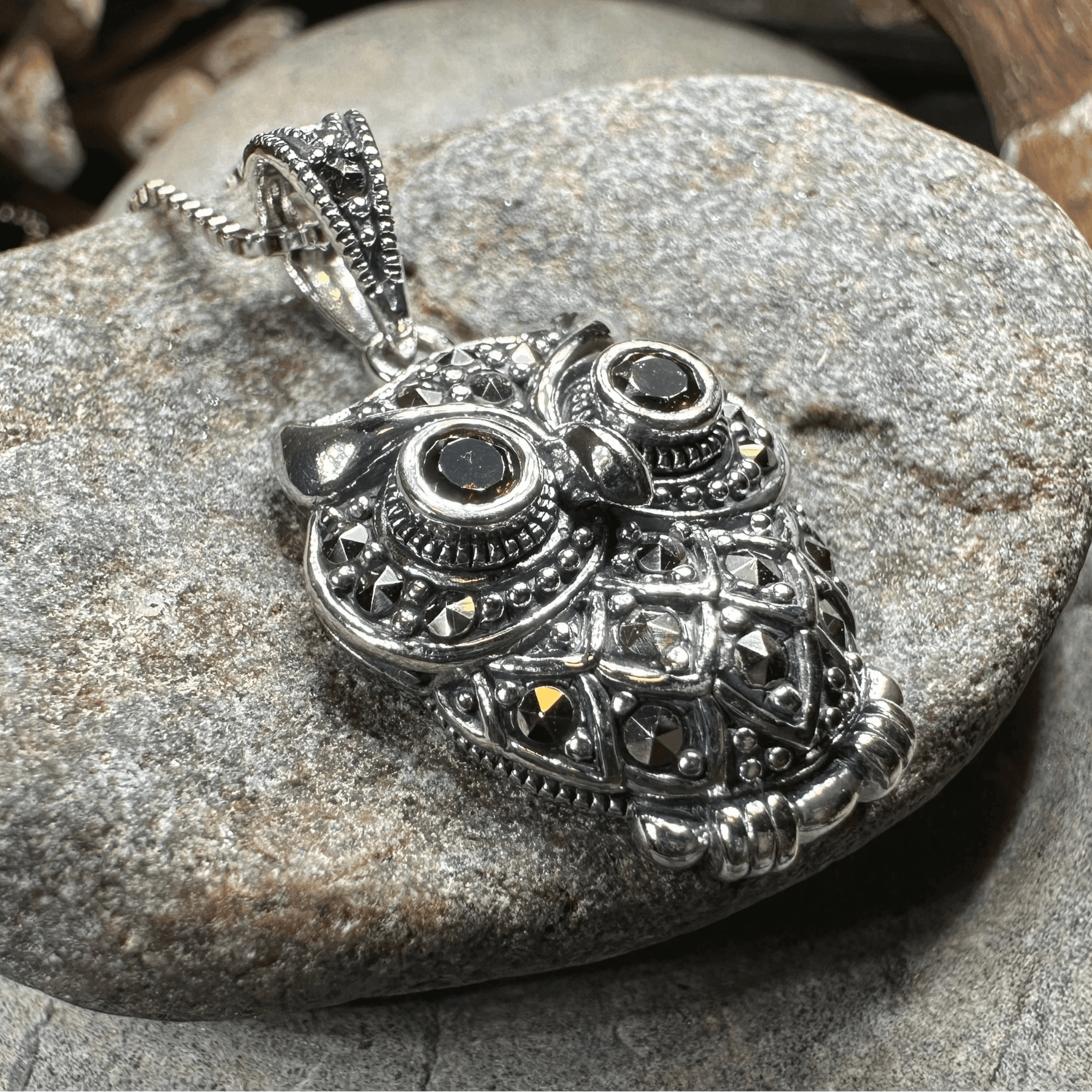 Halloway Marcasite Owl Necklace - 