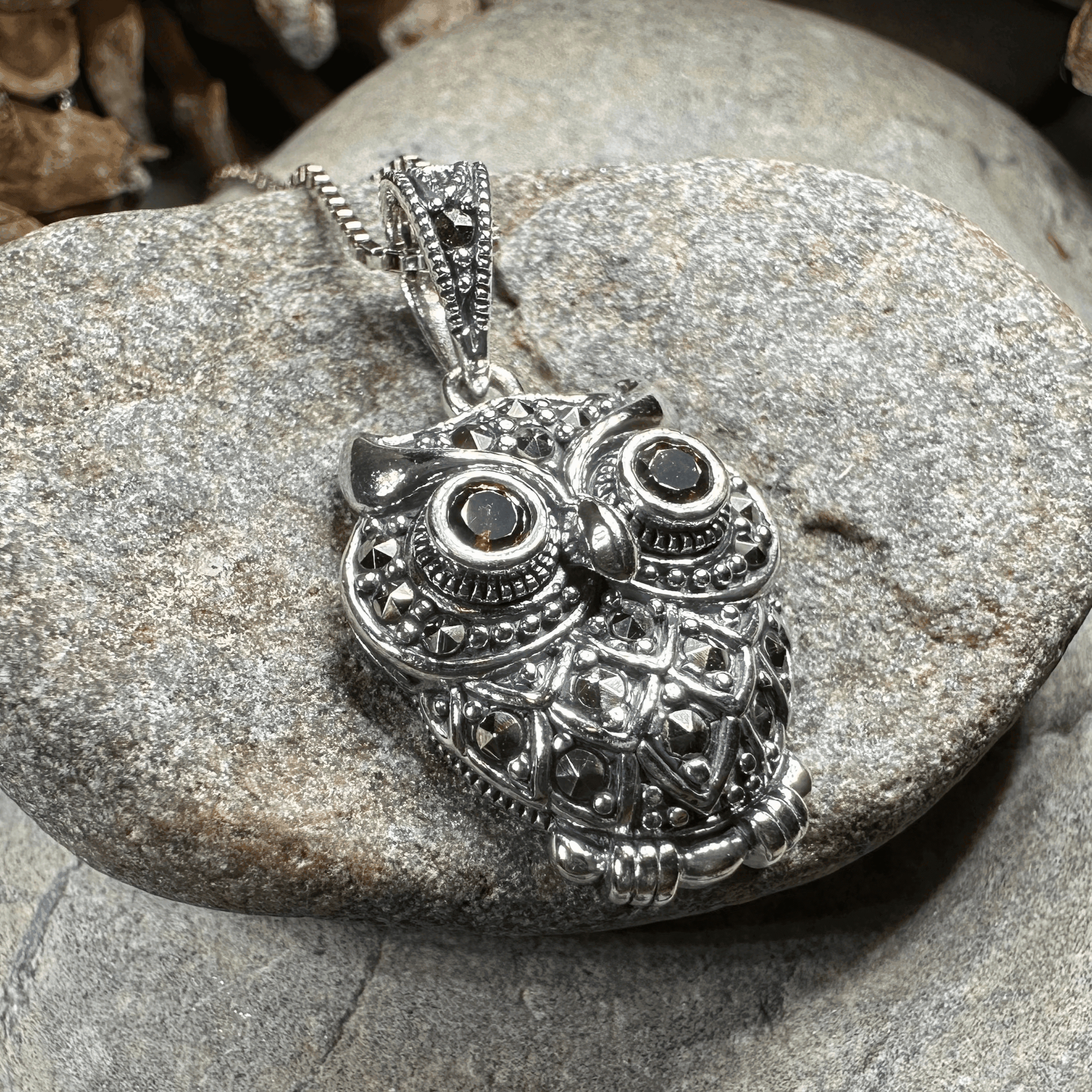 Halloway Marcasite Owl Necklace - 