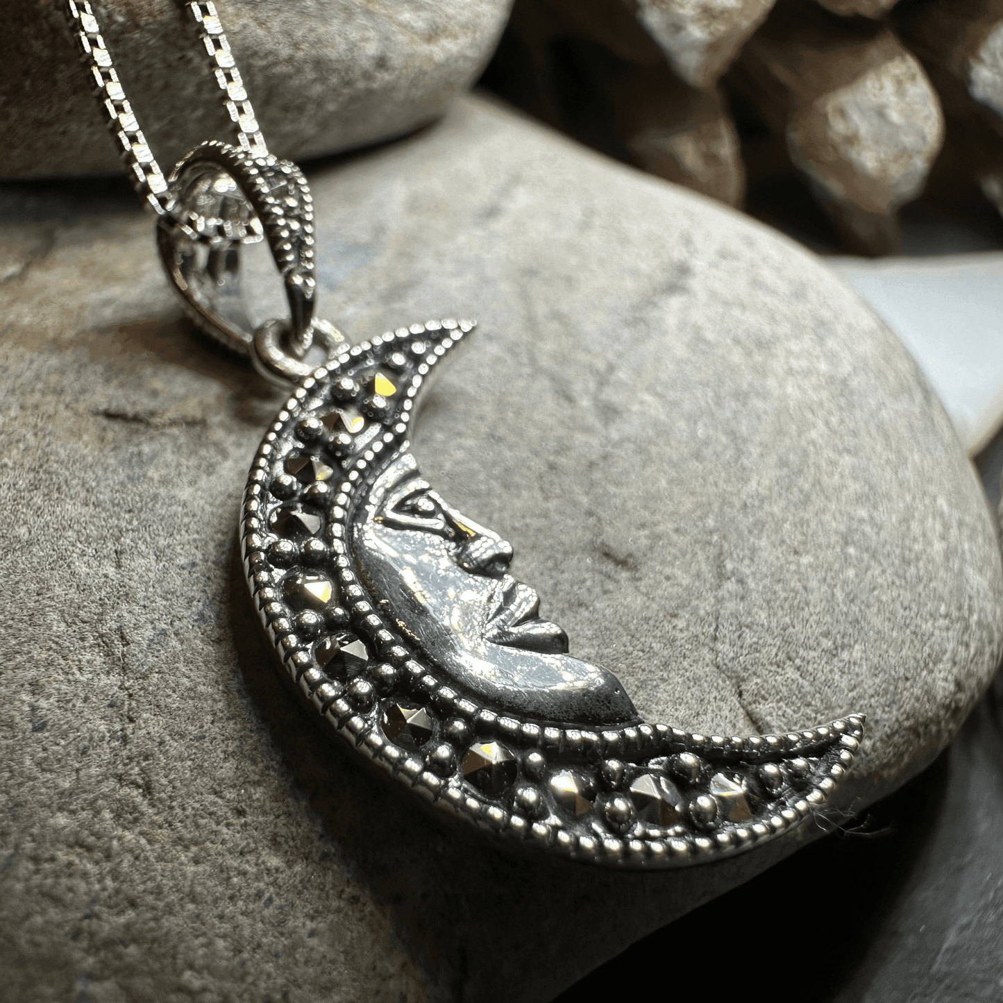 Marcasite Moon Dreamer Necklace - 18