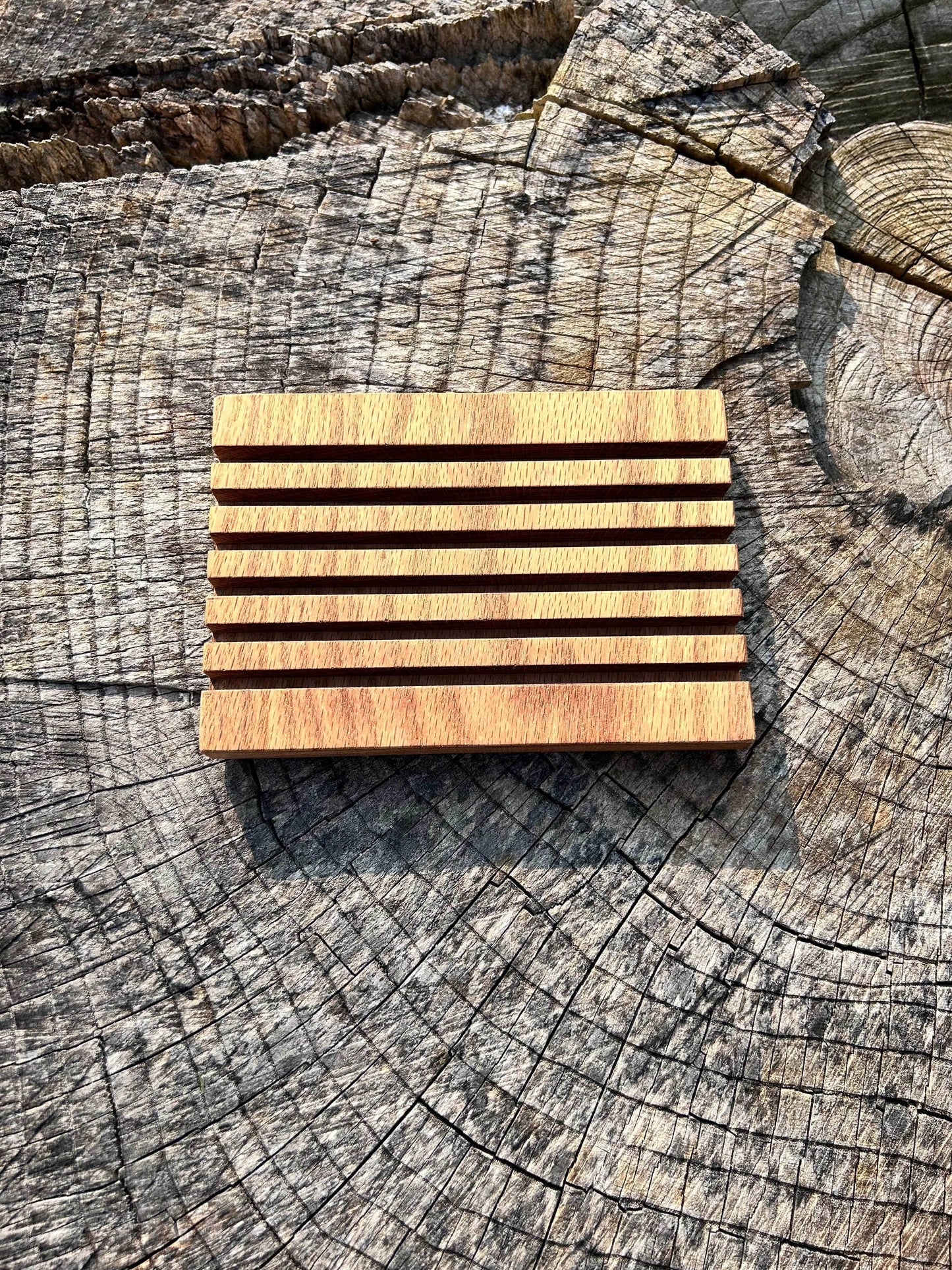 Card Holding Tray/Challenge Coin Display - Red Oak