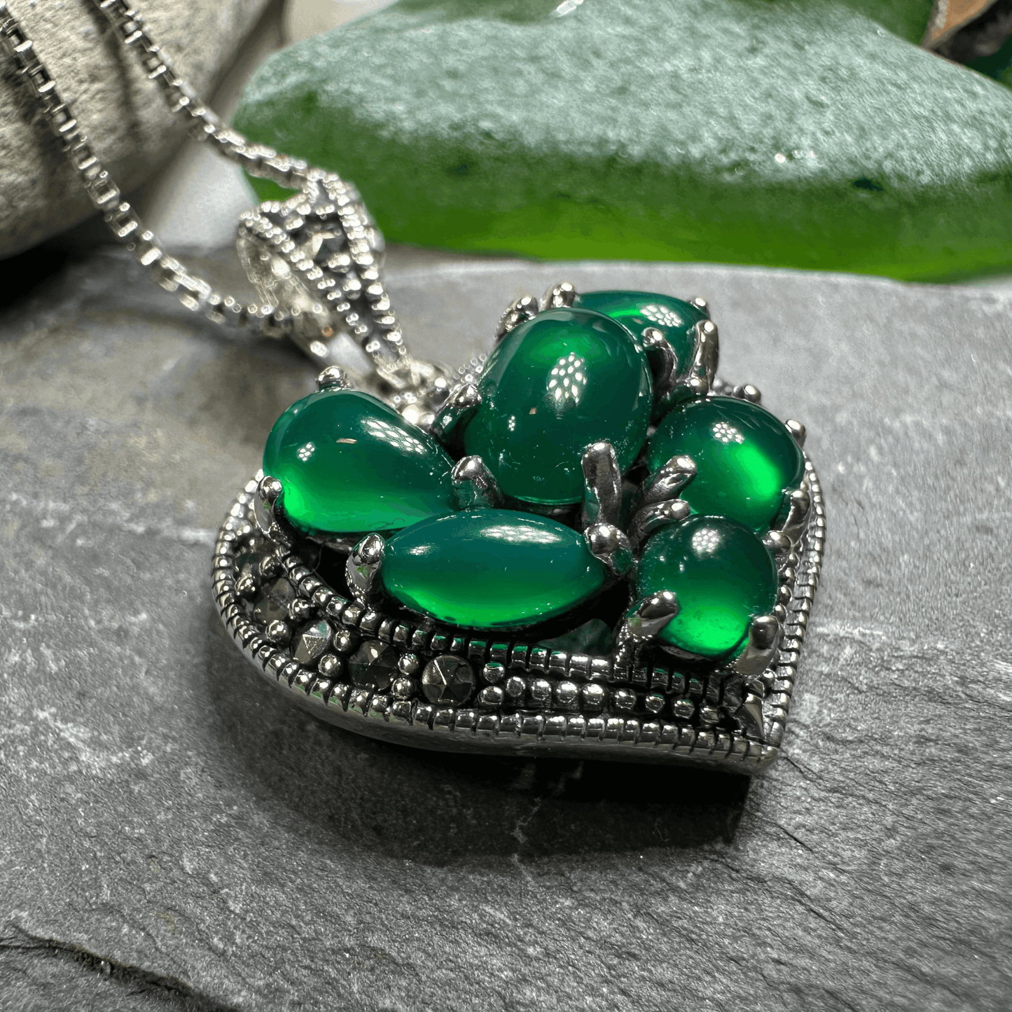 Timeless Heart Necklace - Green Agate