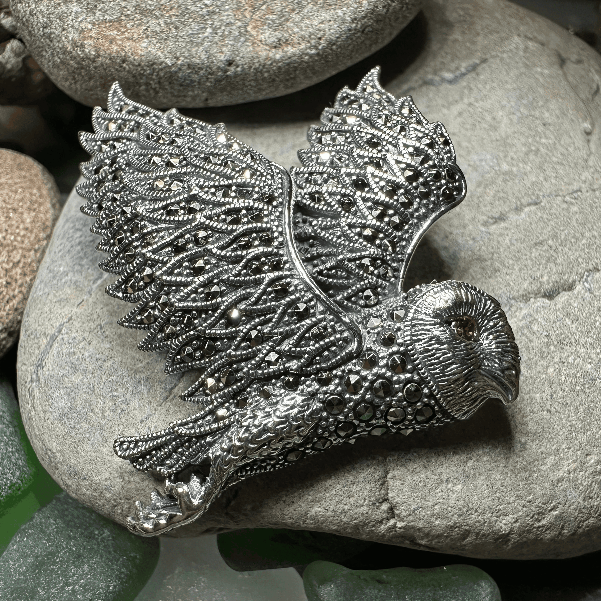Breena Marcasite Owl Necklace & Brooch - 