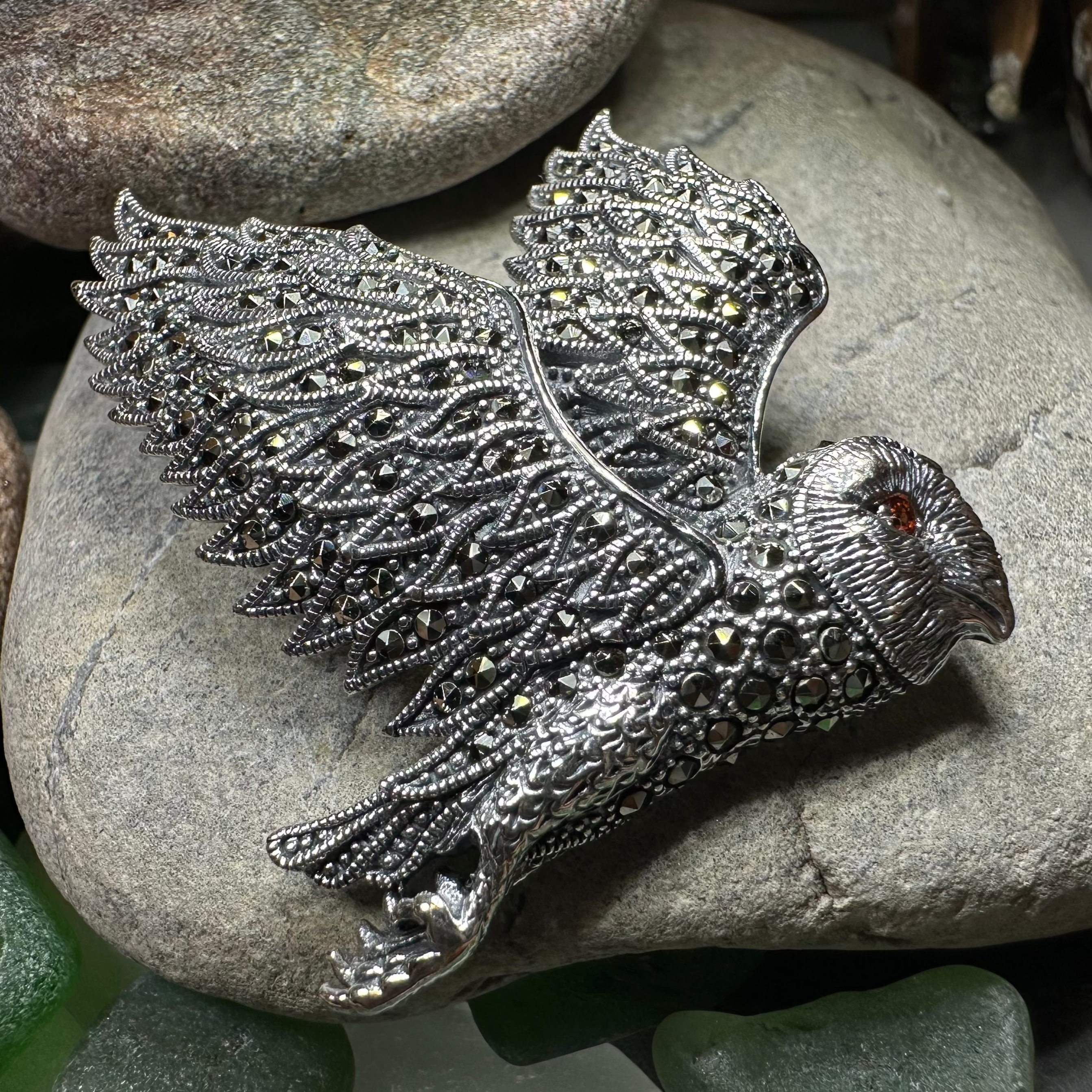 Breena Marcasite Owl Necklace & Brooch