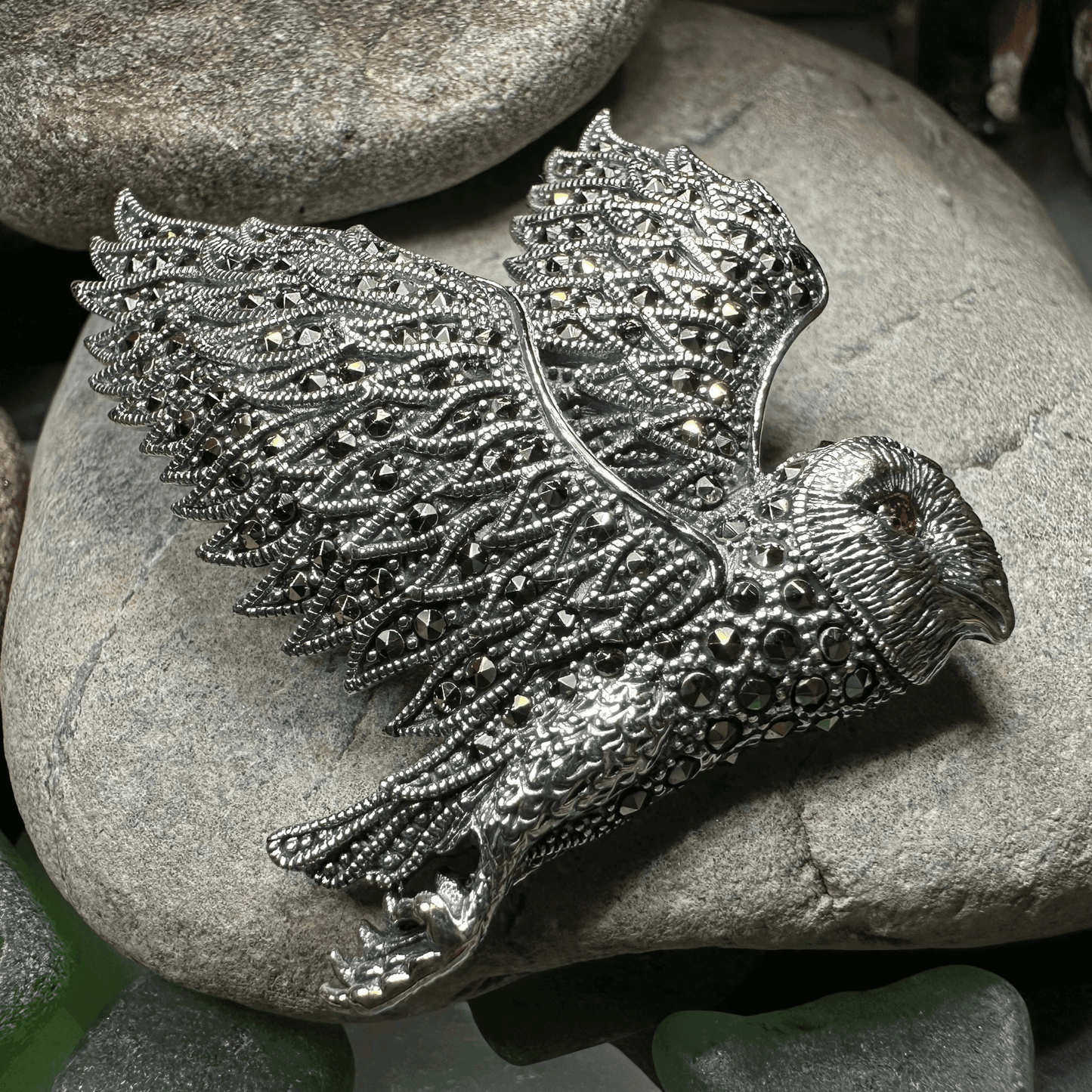 Breena Marcasite Owl Necklace & Brooch - 