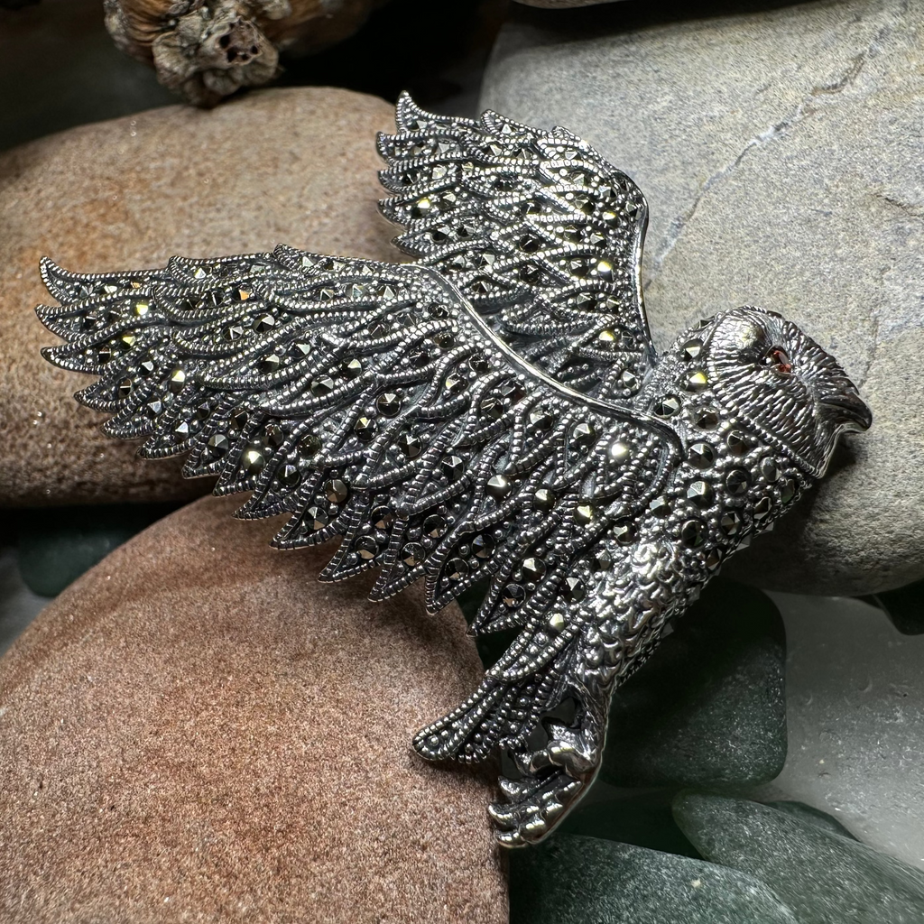 Breena Marcasite Owl Necklace & Brooch