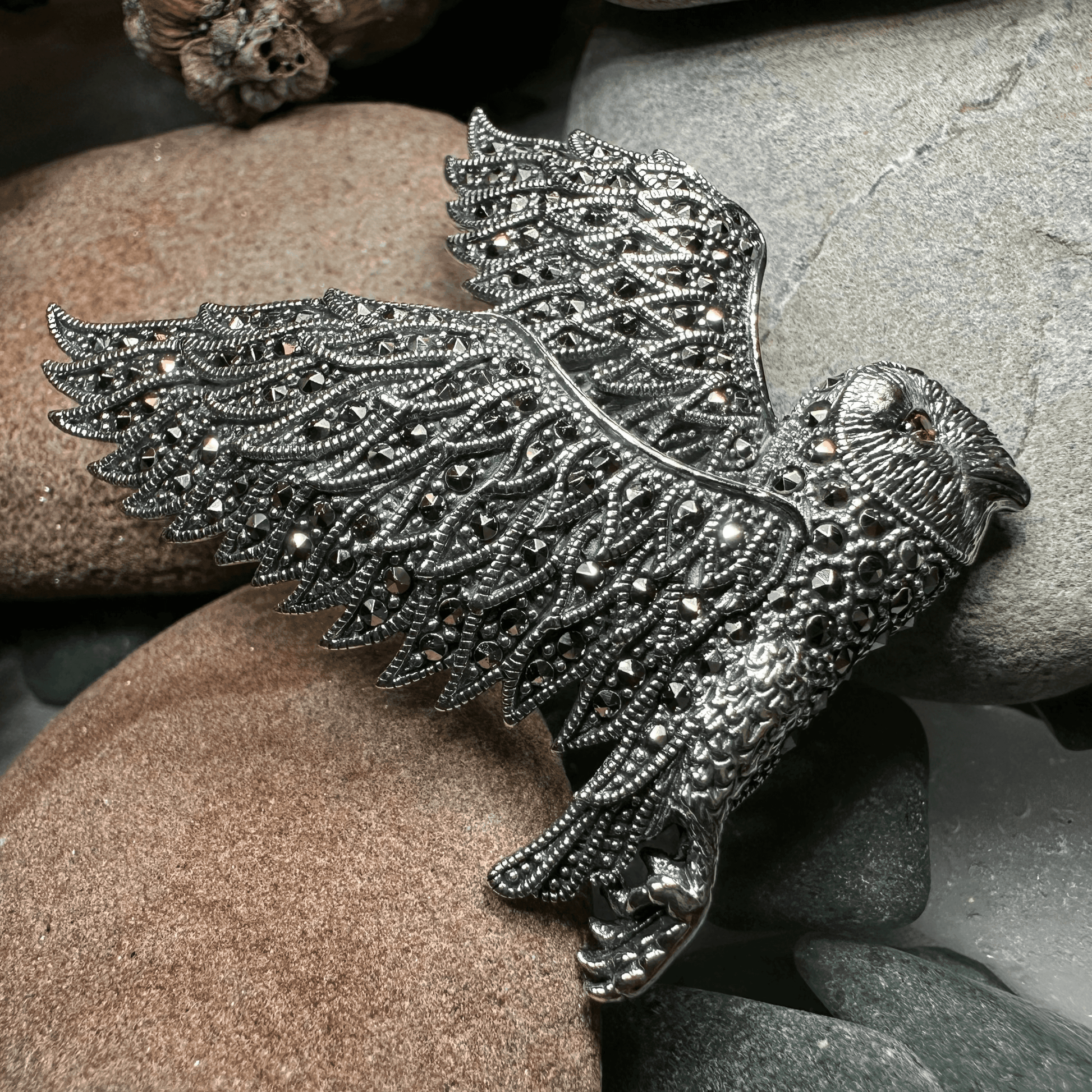 Breena Marcasite Owl Necklace & Brooch - 