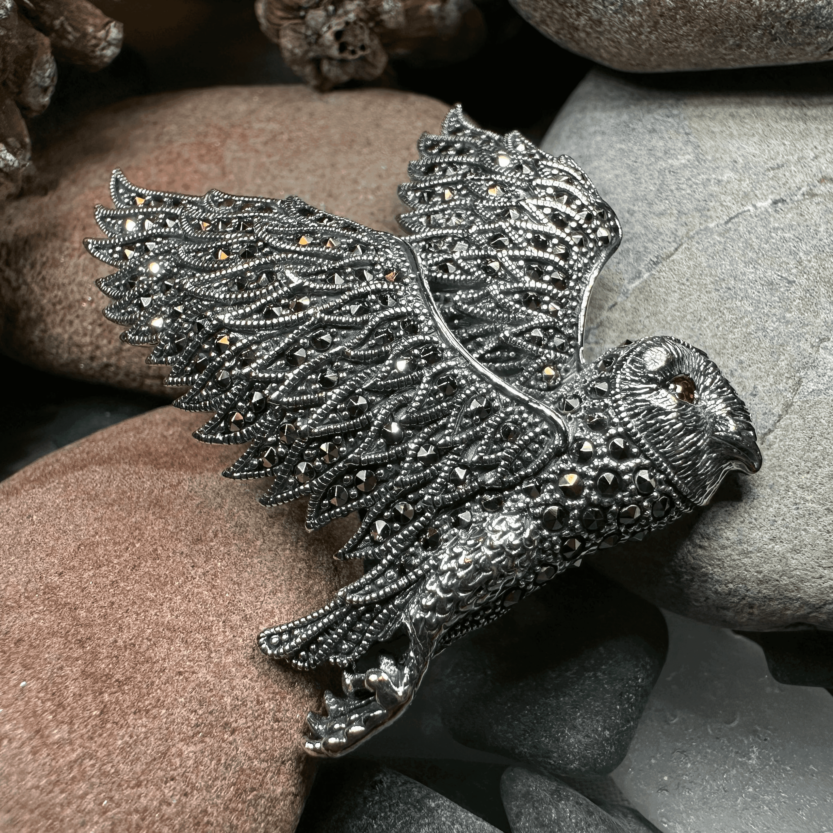 Breena Marcasite Owl Necklace & Brooch - 
