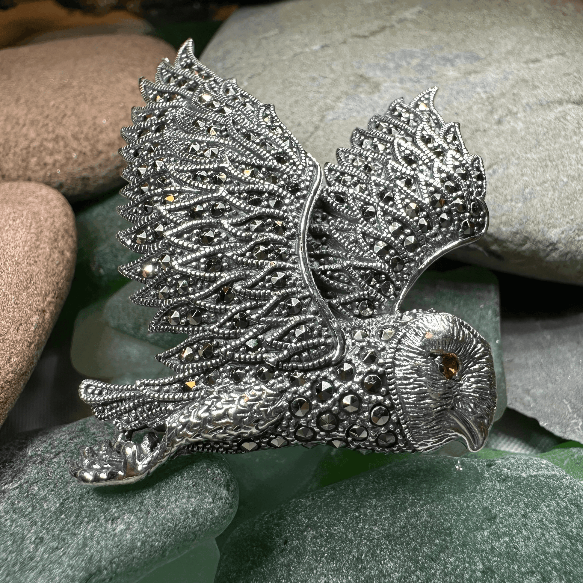 Breena Marcasite Owl Necklace & Brooch - 