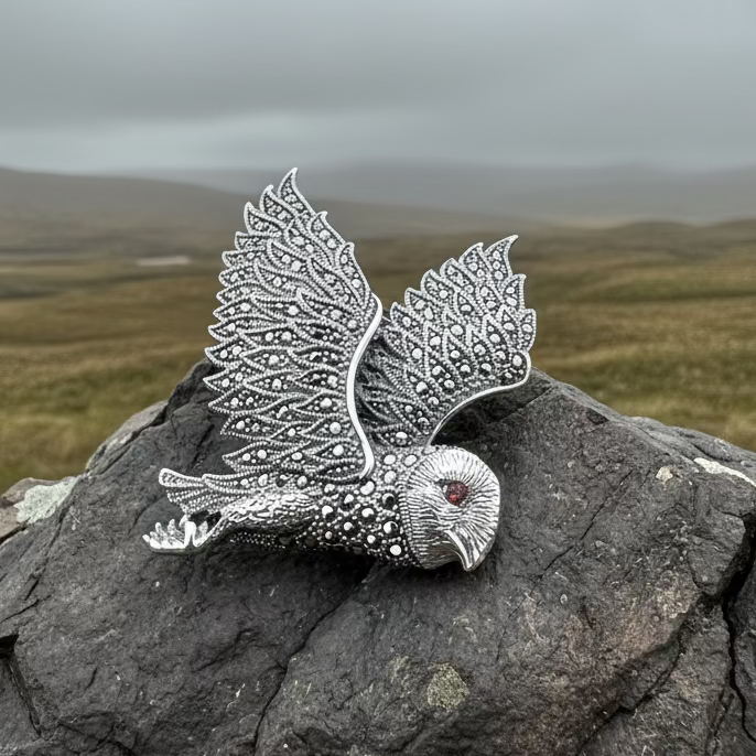 Breena Marcasite Owl Necklace & Brooch