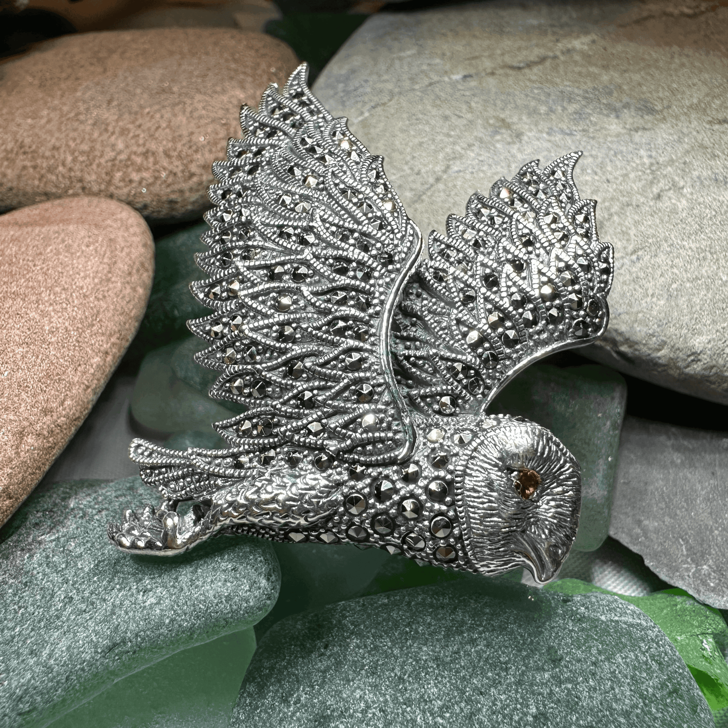Breena Marcasite Owl Necklace & Brooch - 