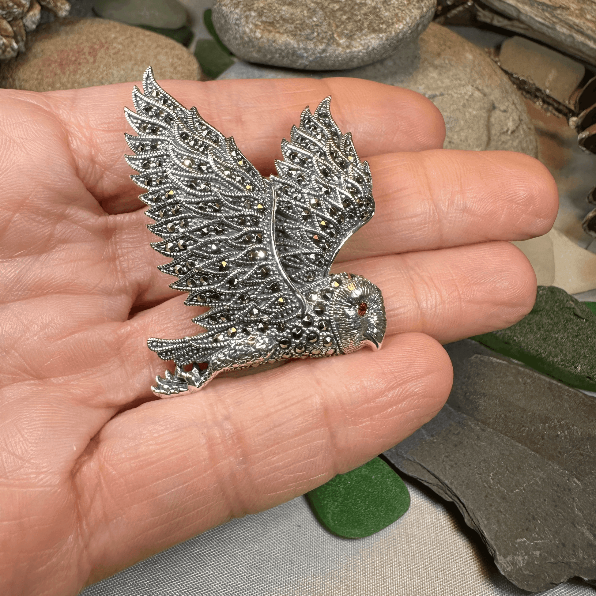 Breena Marcasite Owl Necklace & Brooch - 