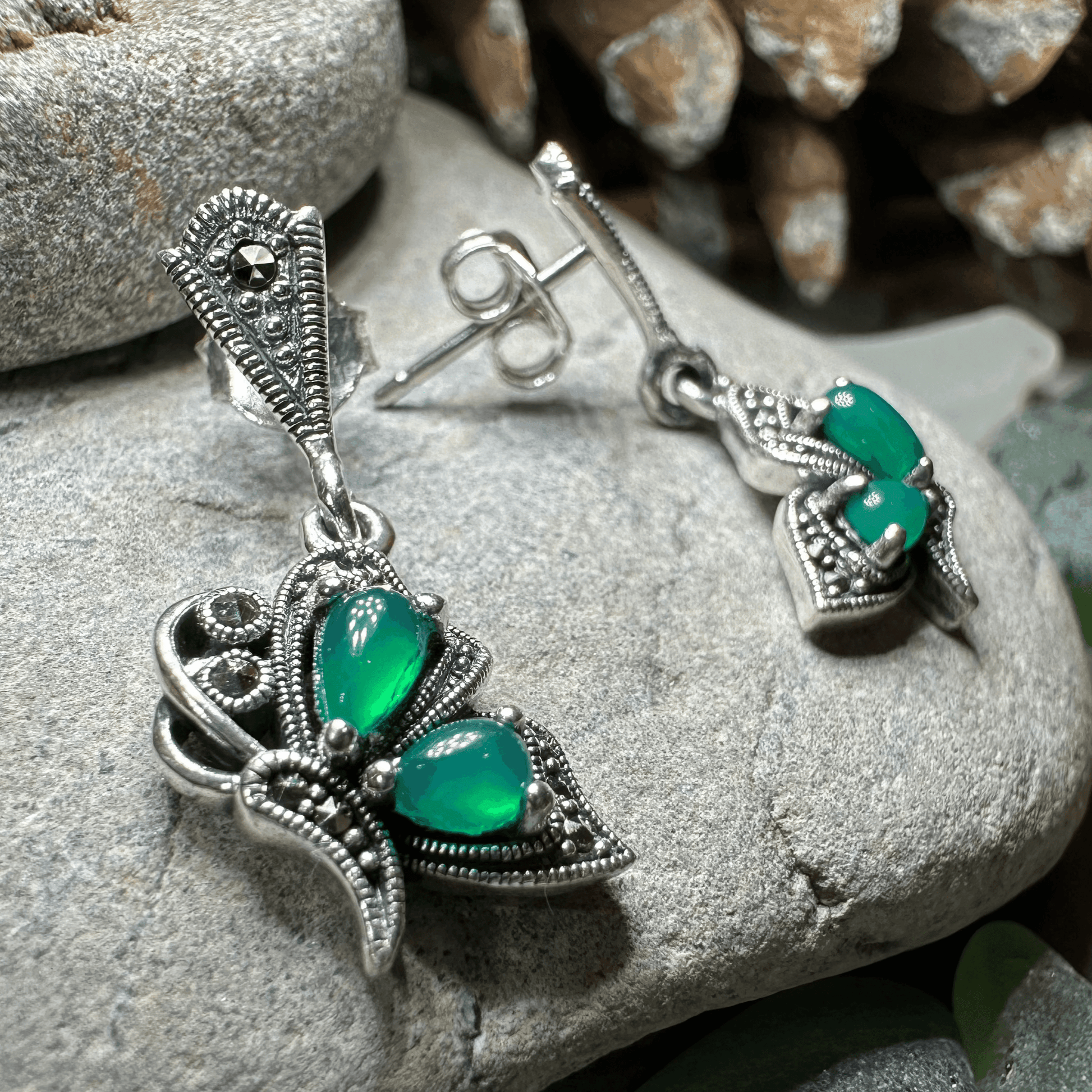 Summer Elegance Butterfly Earrings - Green Agate
