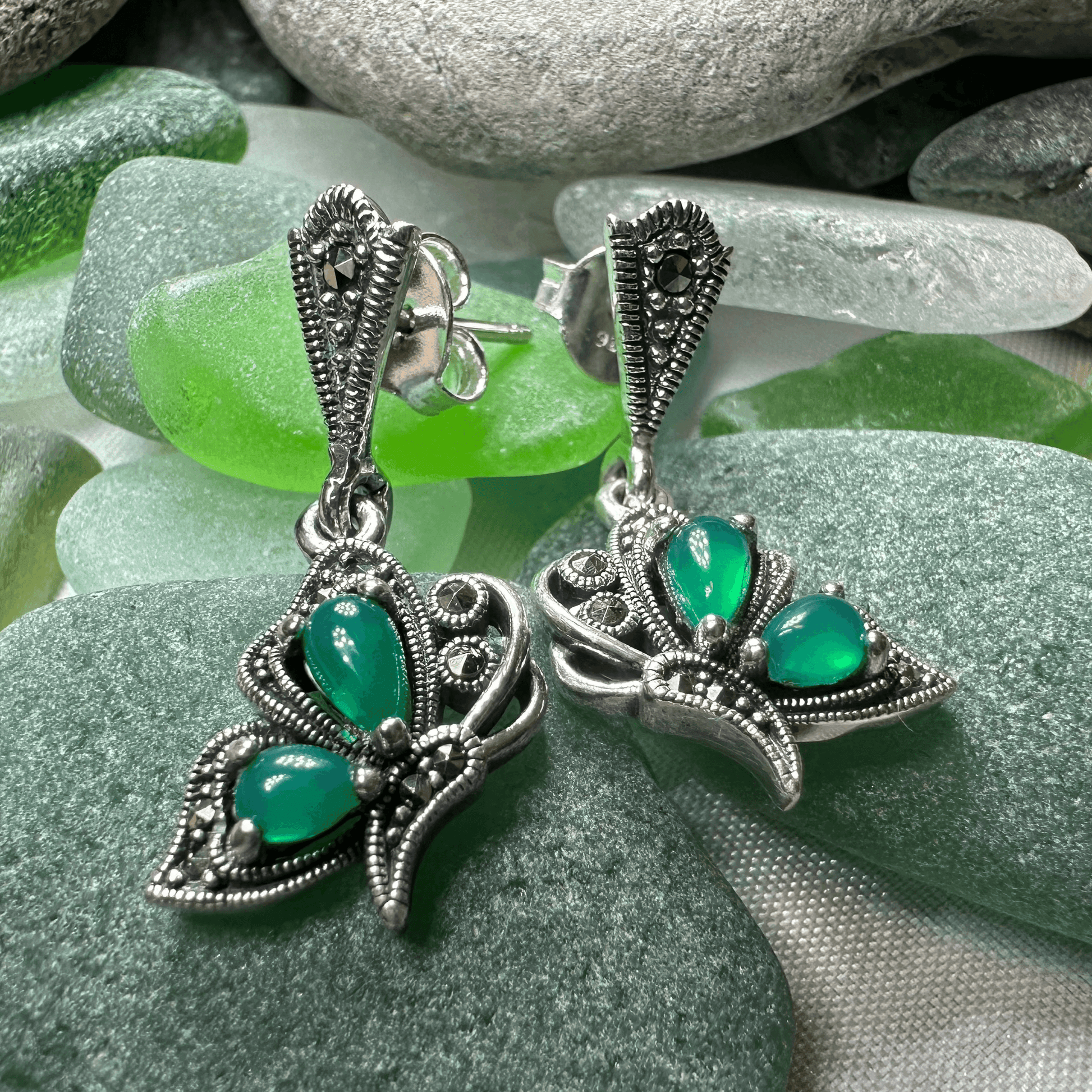 Summer Elegance Butterfly Earrings - Green Agate