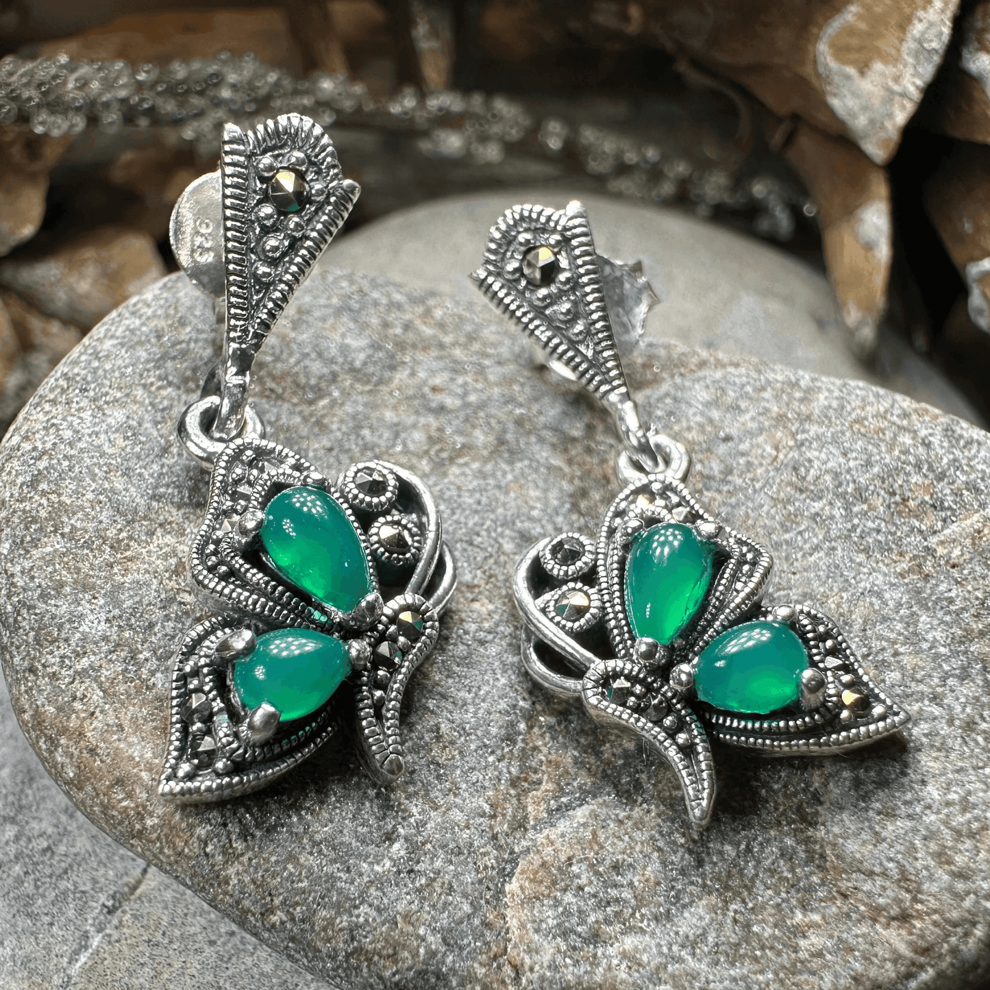 Summer Elegance Butterfly Earrings - Green Agate