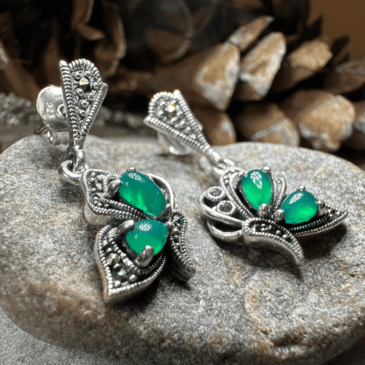 Summer Elegance Butterfly Earrings - Green Agate