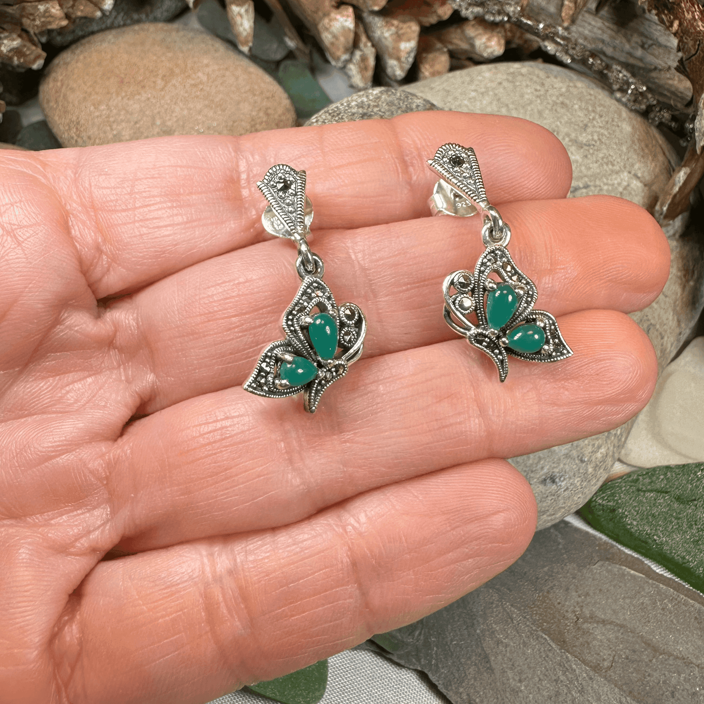 Summer Elegance Butterfly Earrings - Green Agate