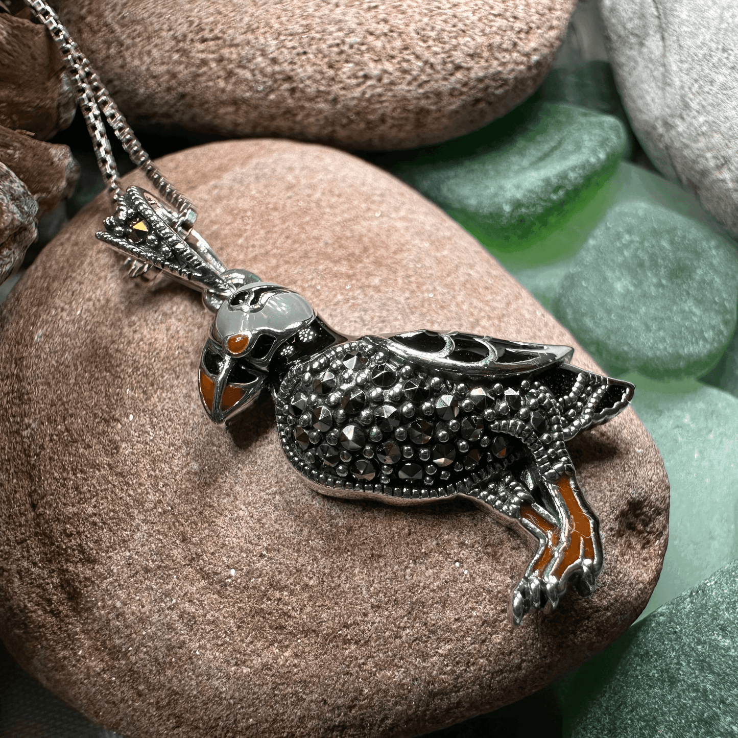 Coastal Puffin Marcasite Necklace - 