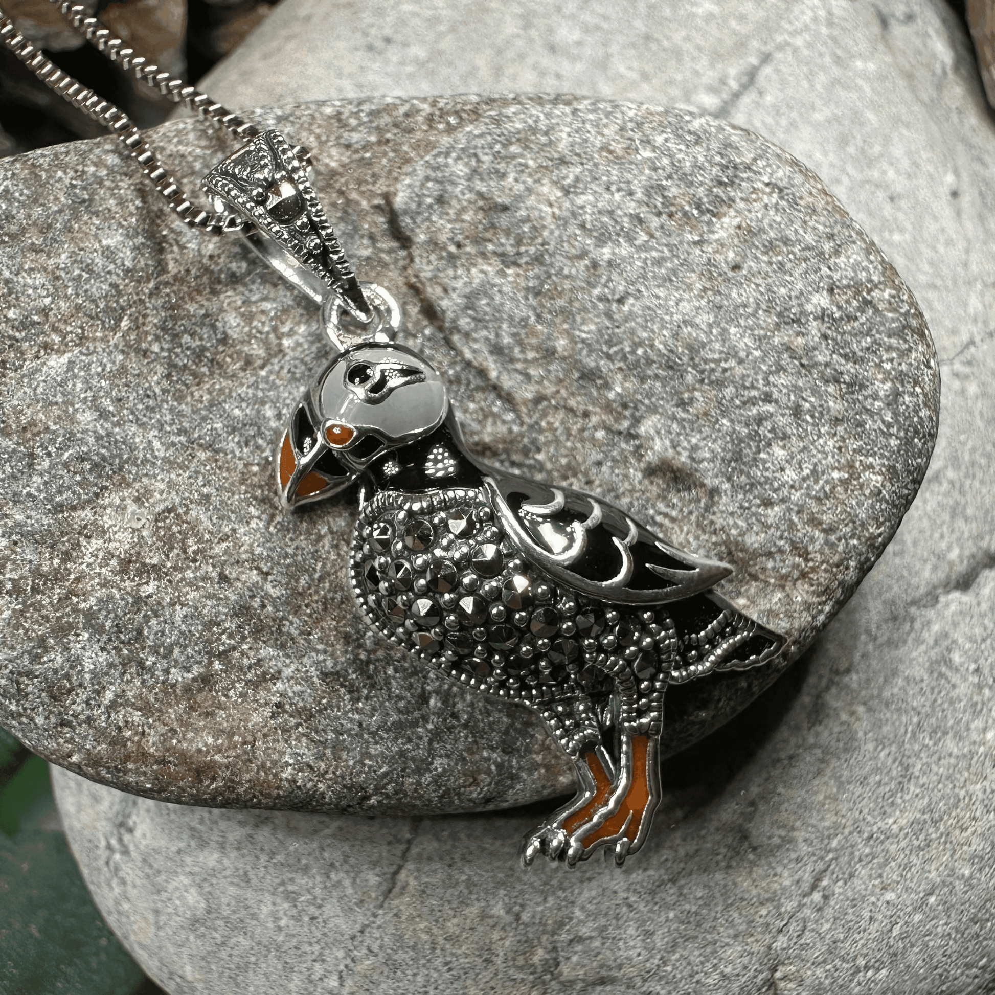 Coastal Puffin Marcasite Necklace - 