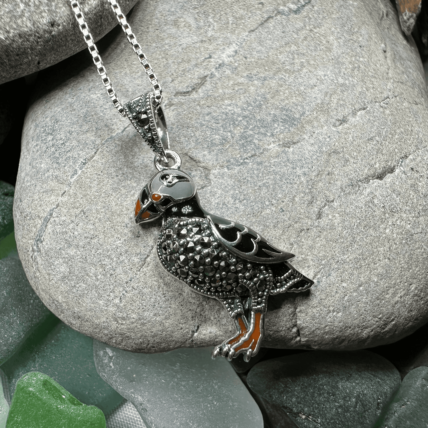 Coastal Puffin Marcasite Necklace - 