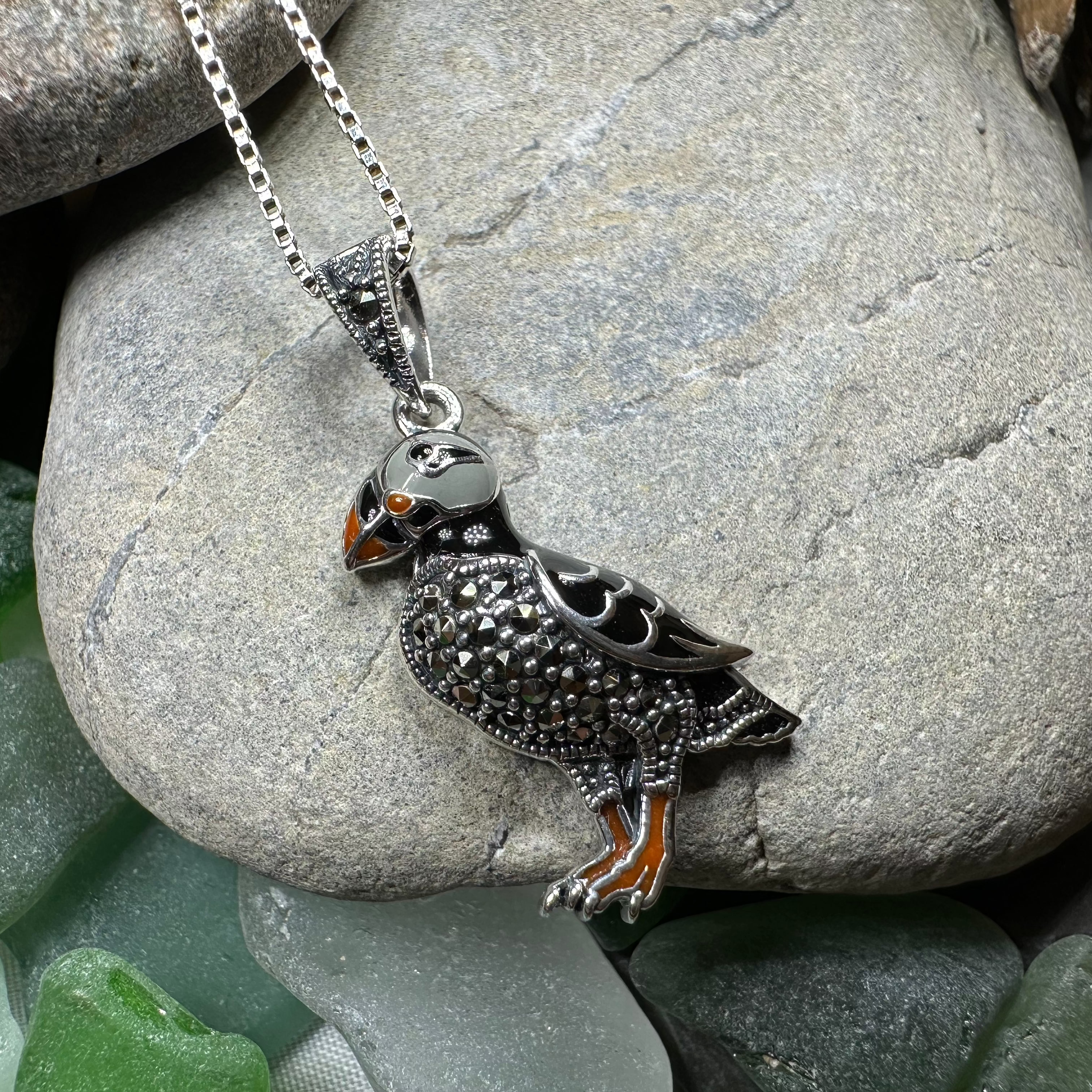 Coastal Puffin Marcasite Necklace