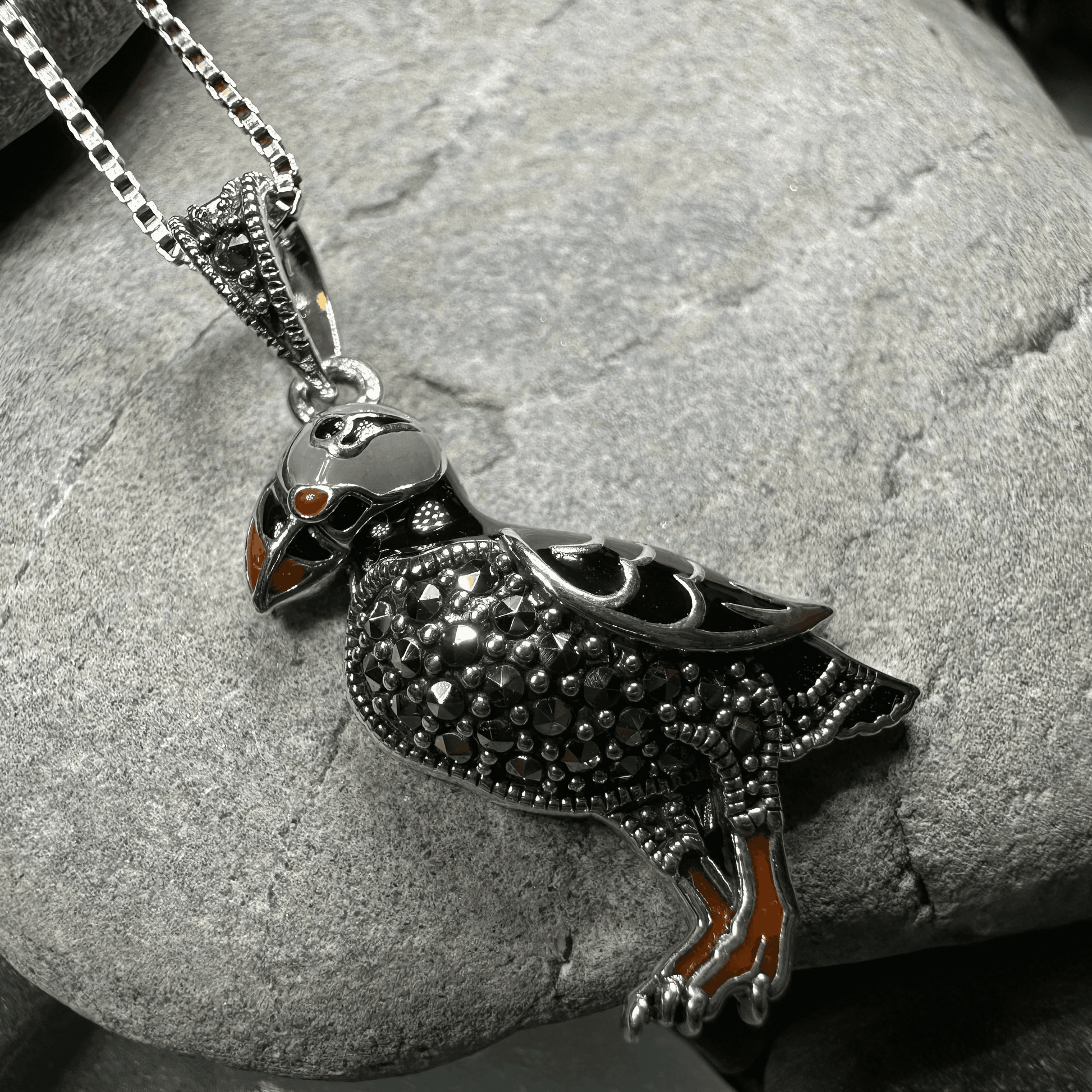 Coastal Puffin Marcasite Necklace - 