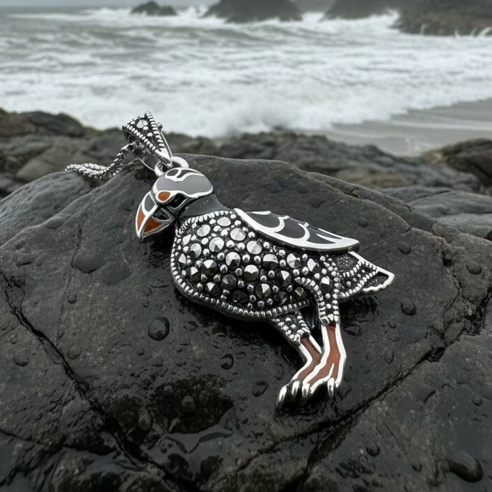 Coastal Puffin Marcasite Necklace