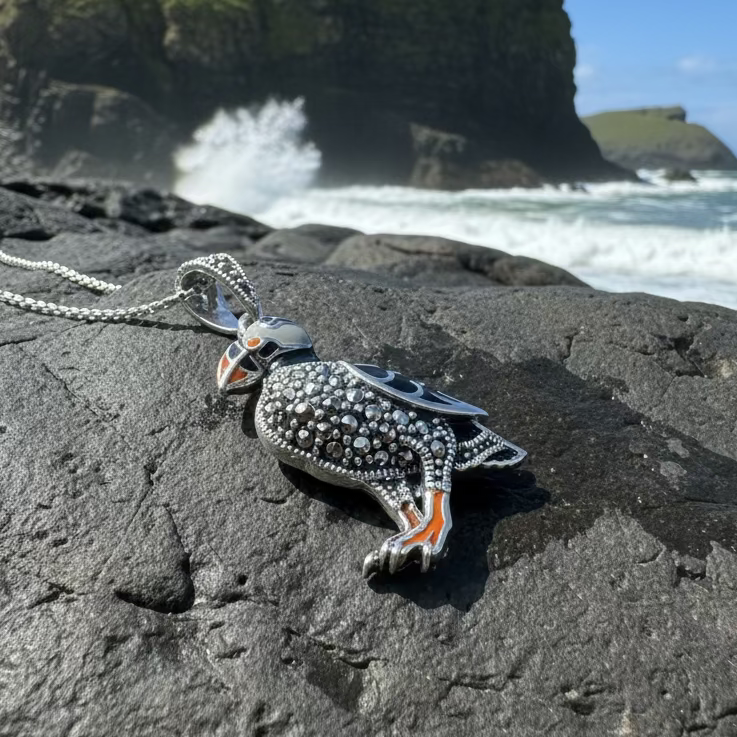 Coastal Puffin Marcasite Necklace
