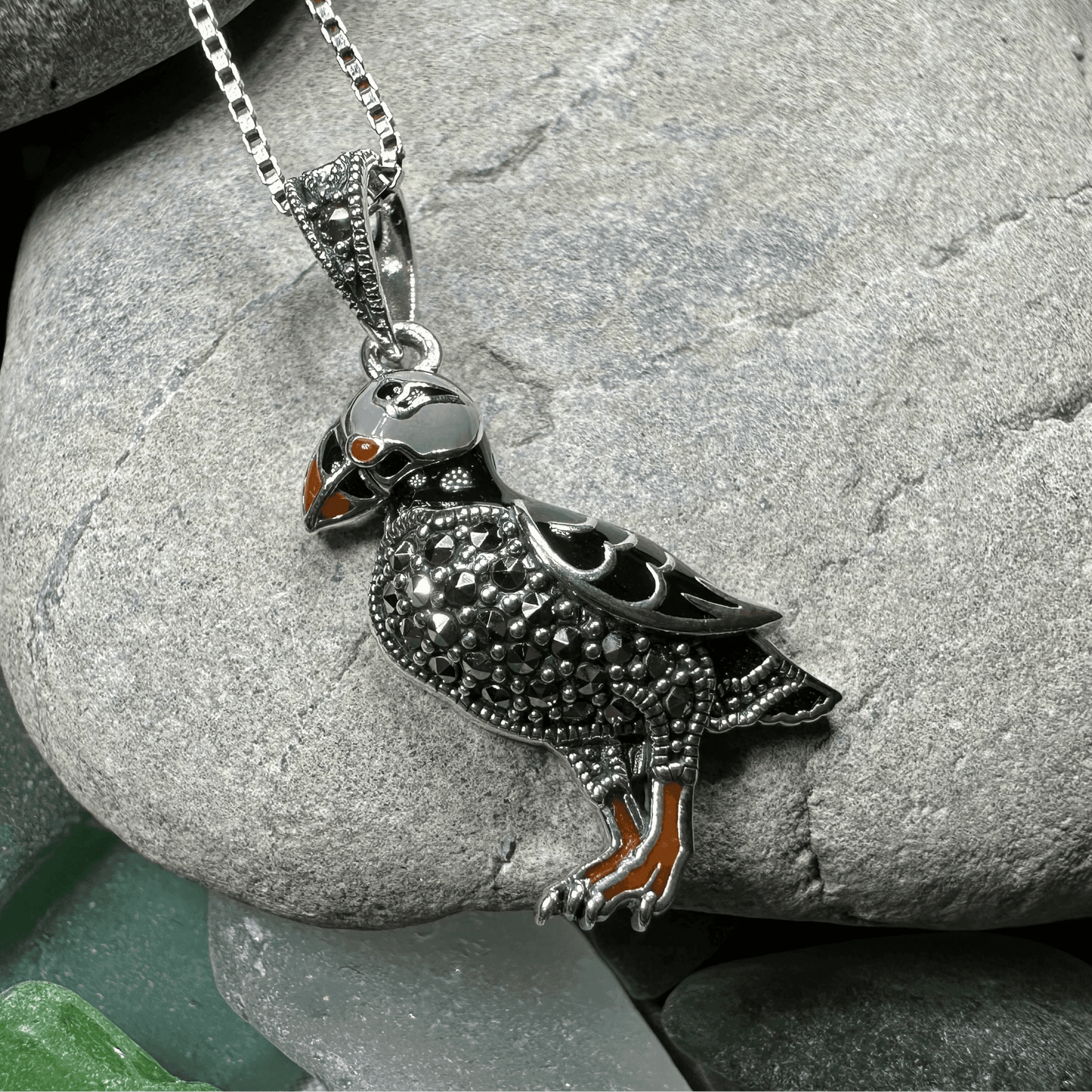 Coastal Puffin Marcasite Necklace - 