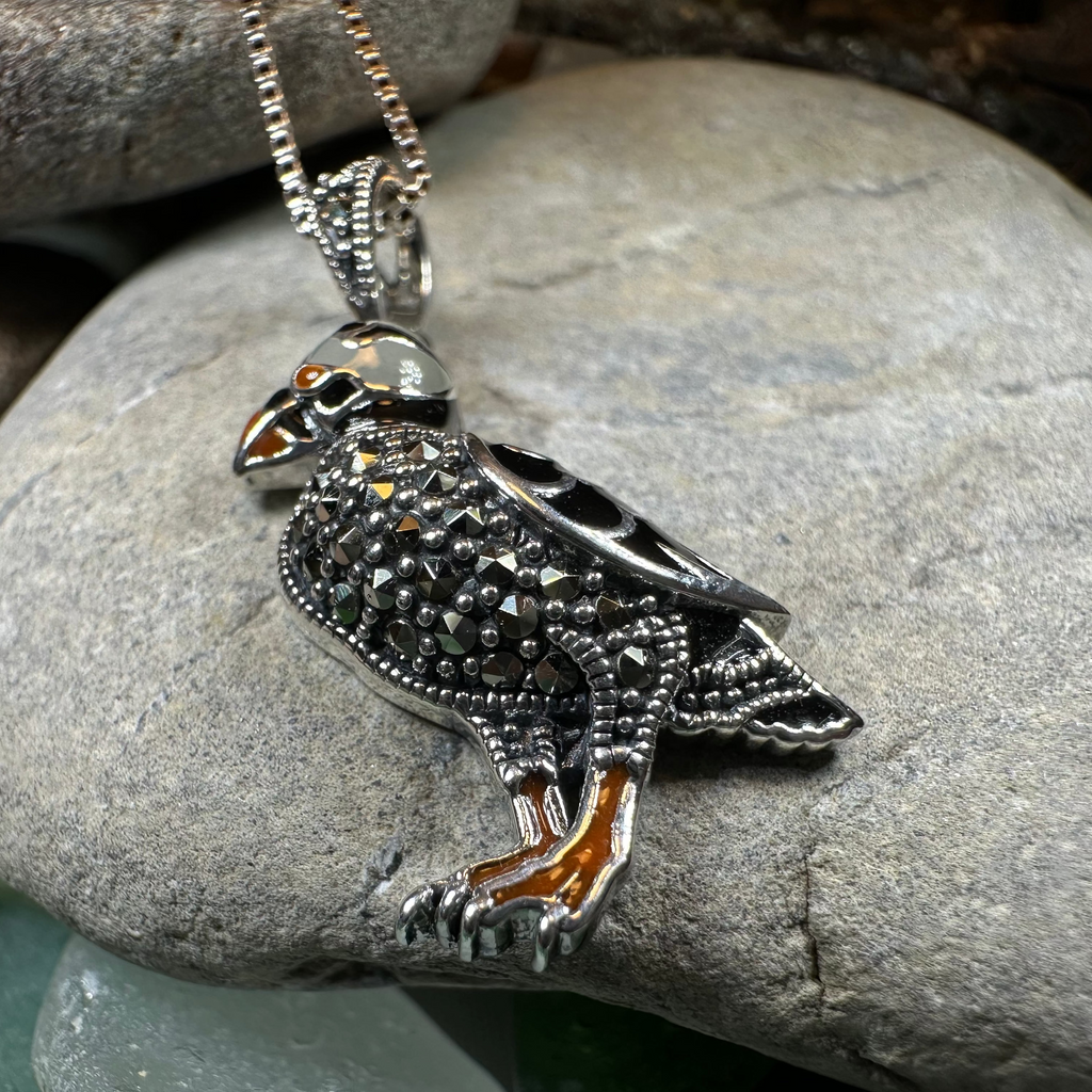 Coastal Puffin Marcasite Necklace