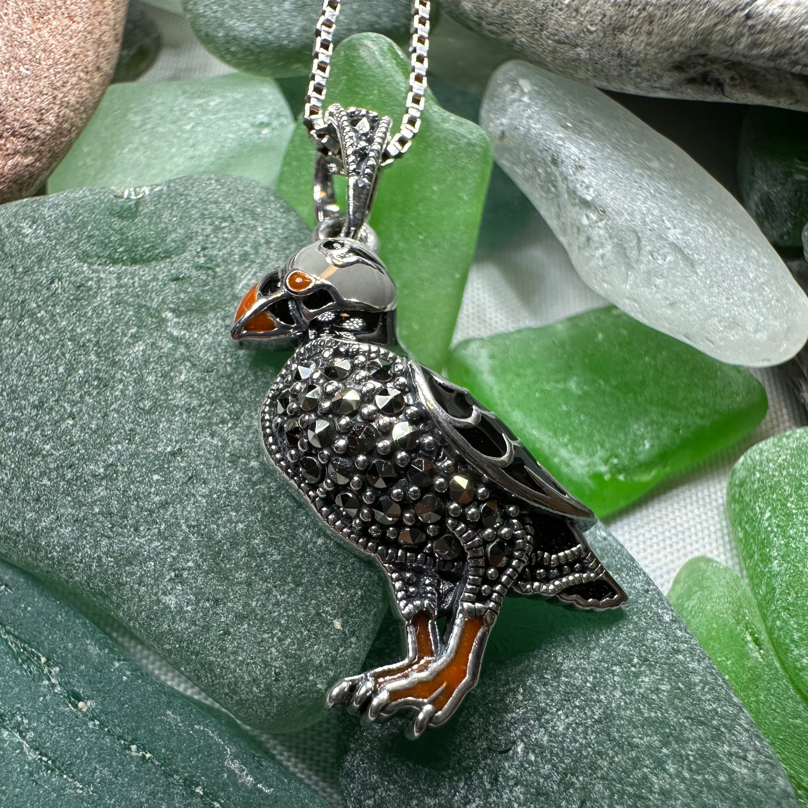 Coastal Puffin Marcasite Necklace