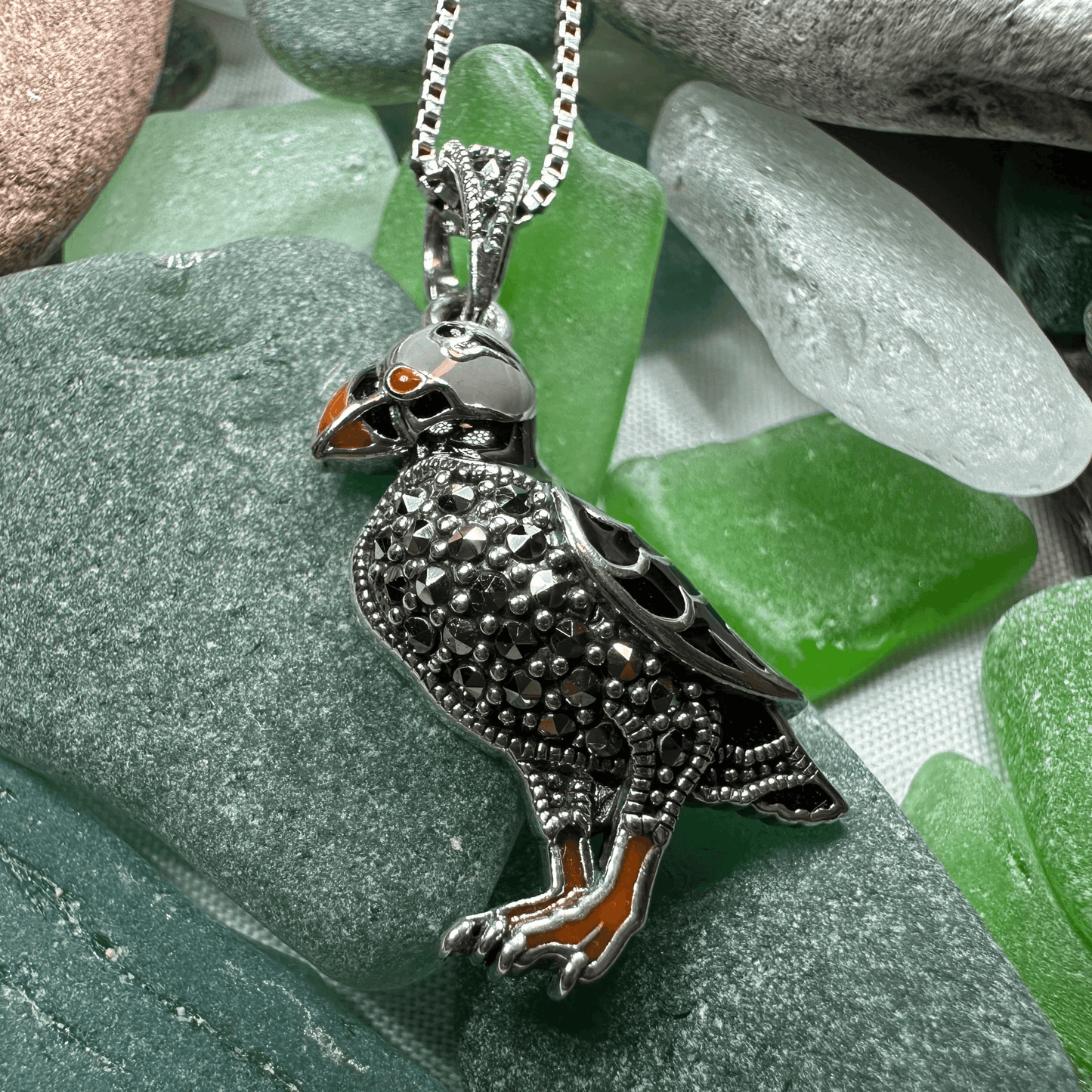 Coastal Puffin Marcasite Necklace - 