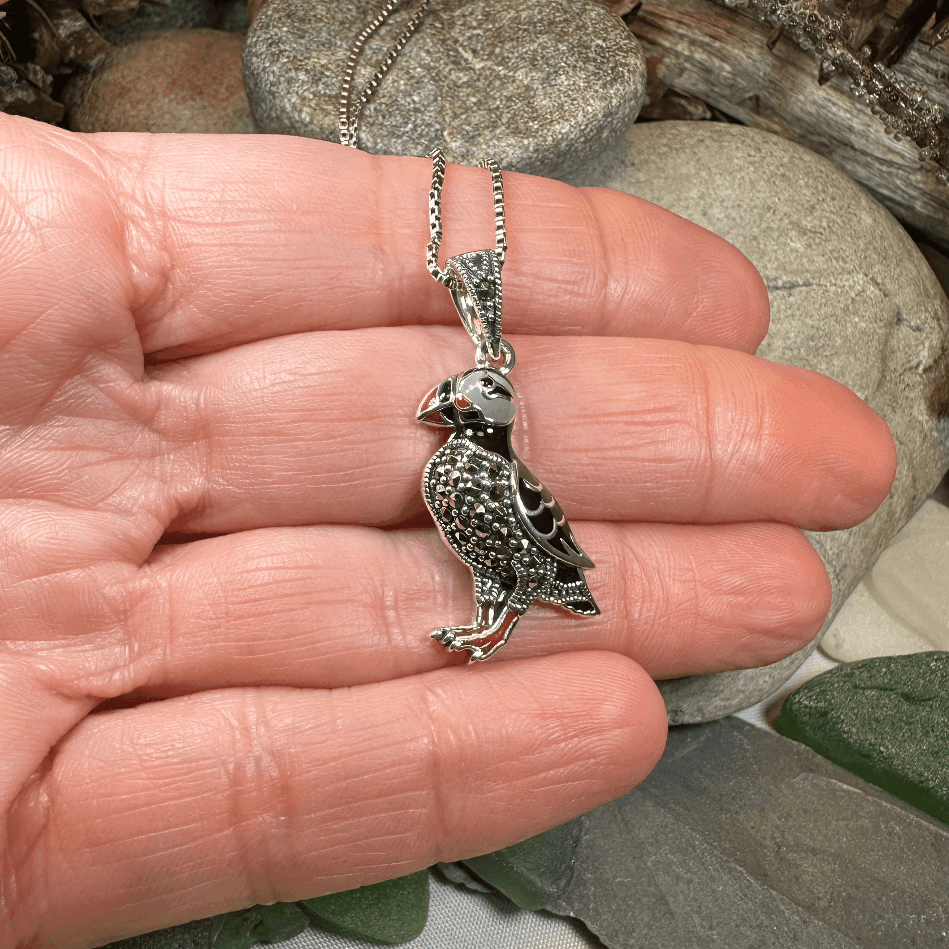 Coastal Puffin Marcasite Necklace - 