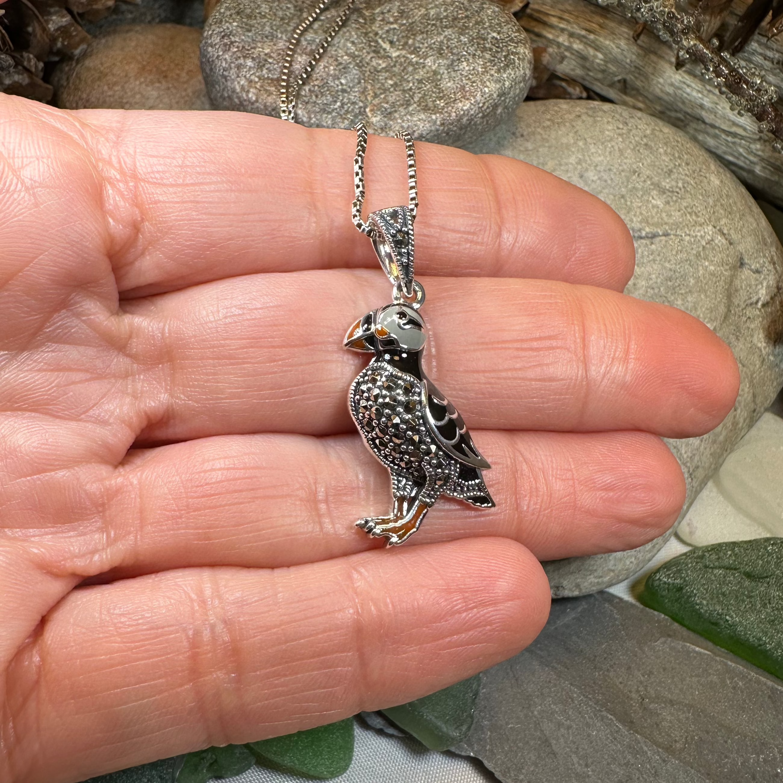 Coastal Puffin Marcasite Necklace