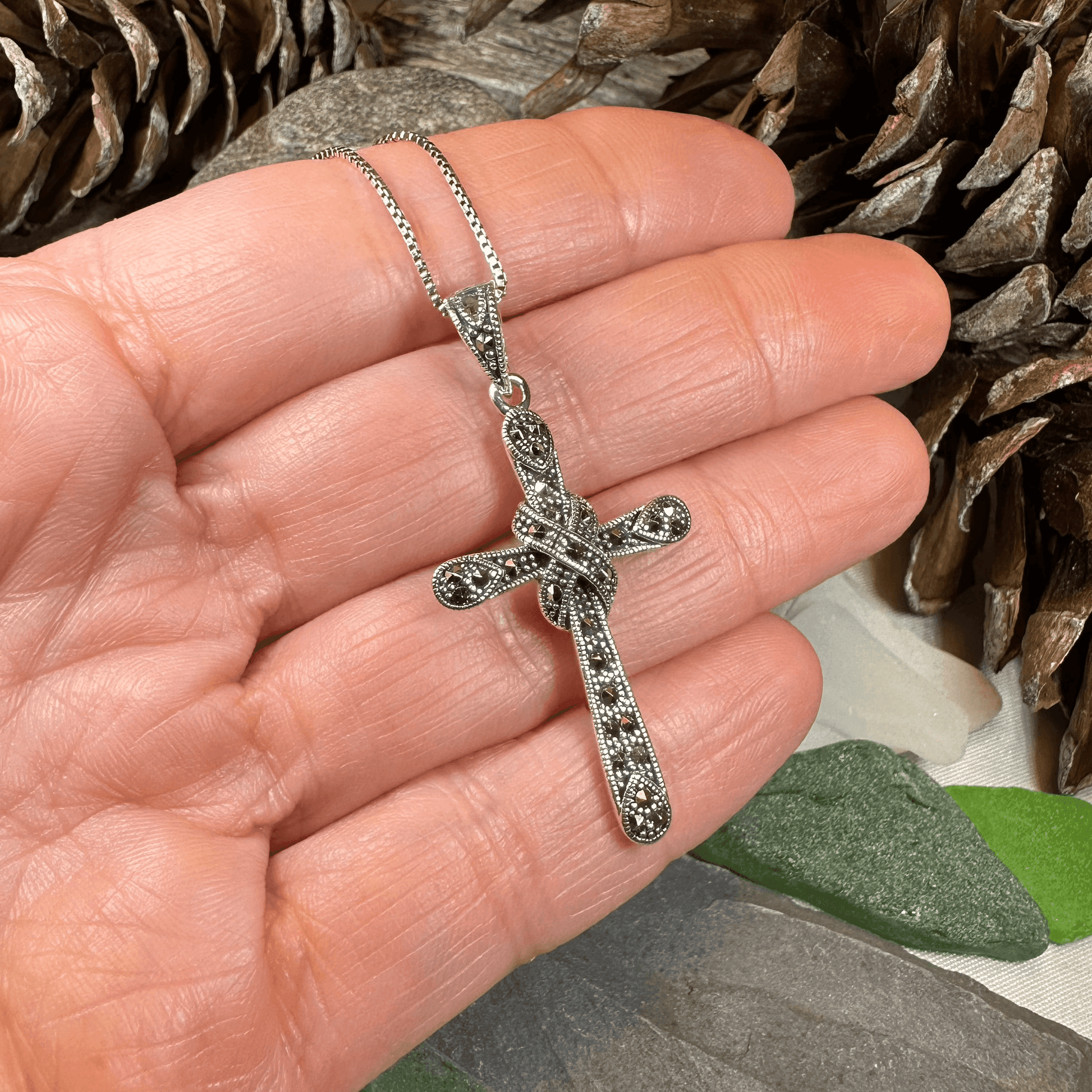 Brenna Marcasite Cross Necklace - 18