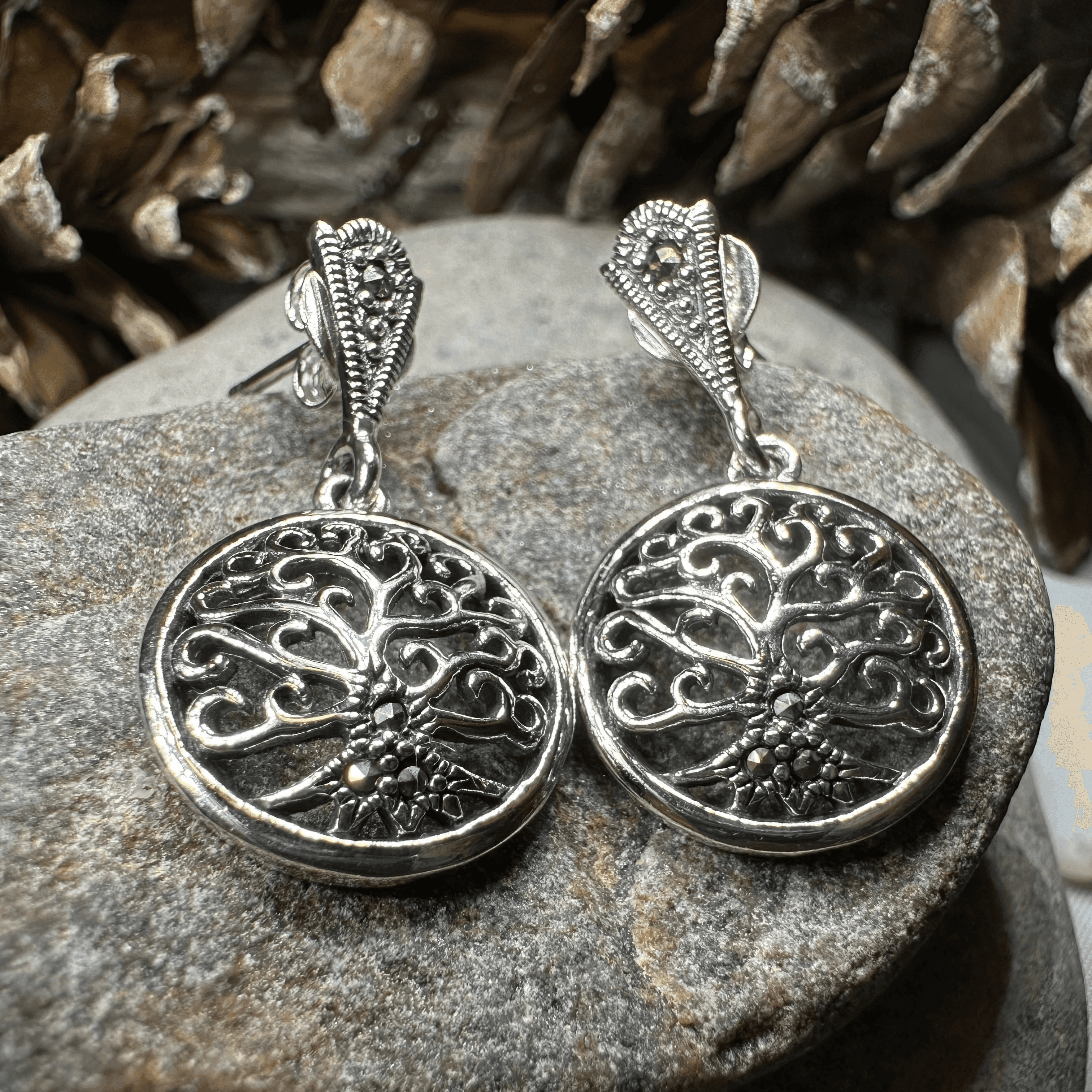 Marcasite Tree of Life Earrings - 