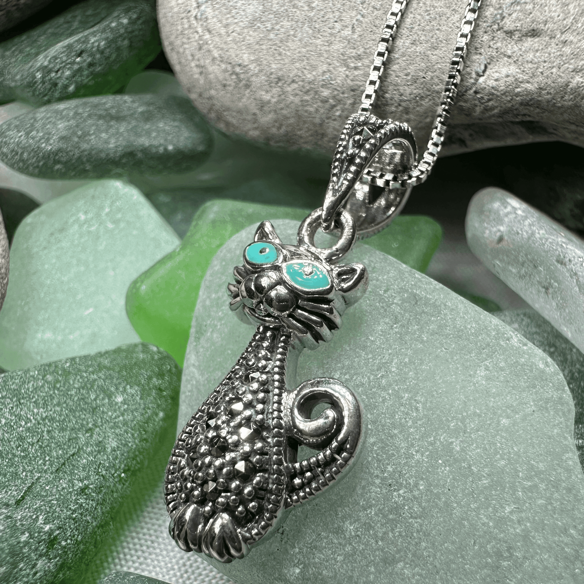 Sophisticated Marcasite Cat Necklace - 18