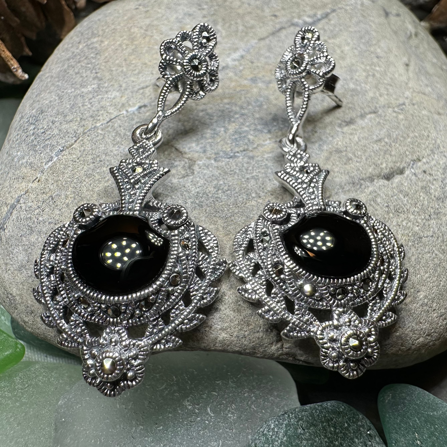 Royal Onyx Marcasite Earrings
