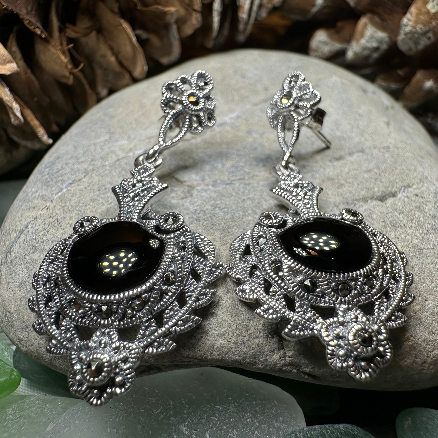 Royal Onyx Marcasite Earrings