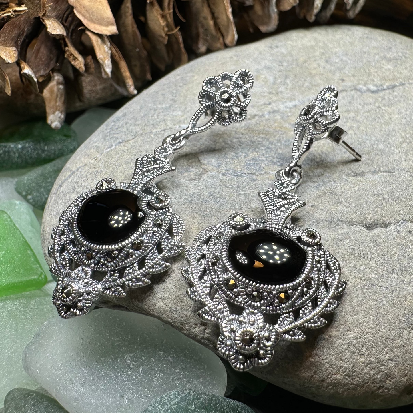 Royal Onyx Marcasite Earrings