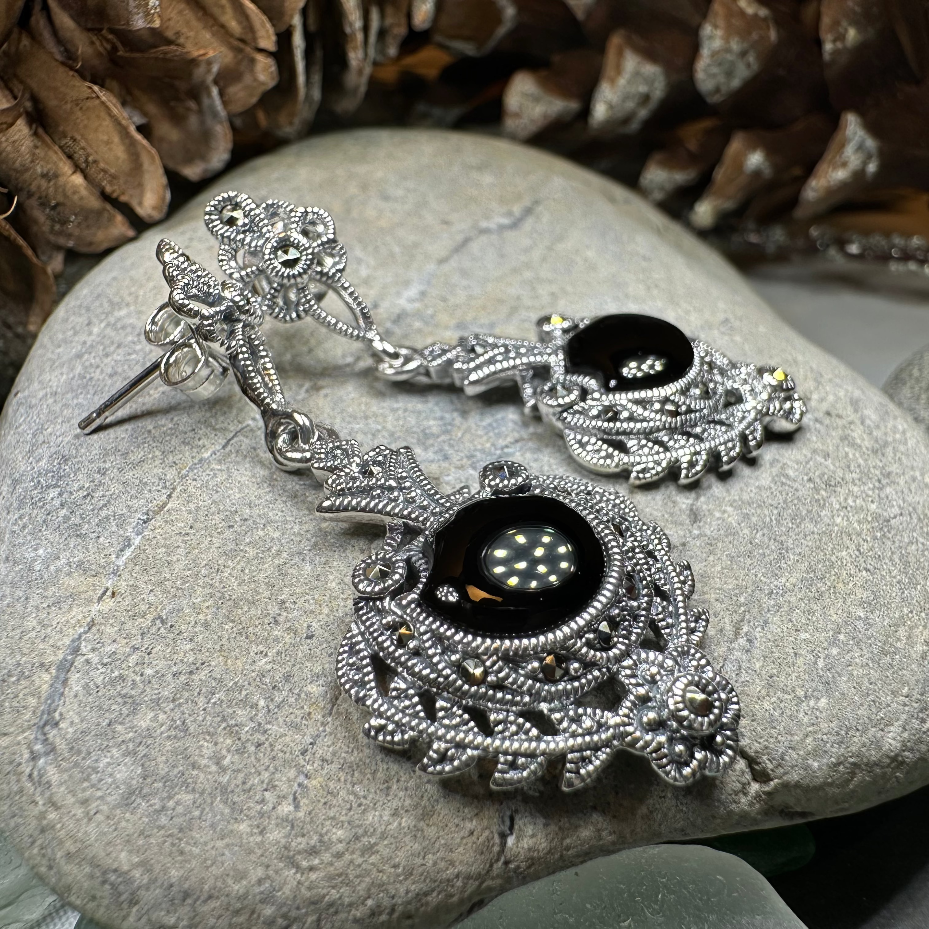 Royal Onyx Marcasite Earrings