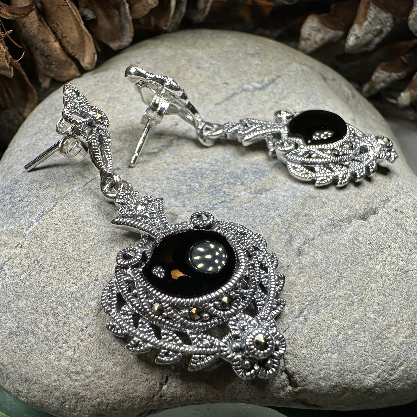 Royal Onyx Marcasite Earrings