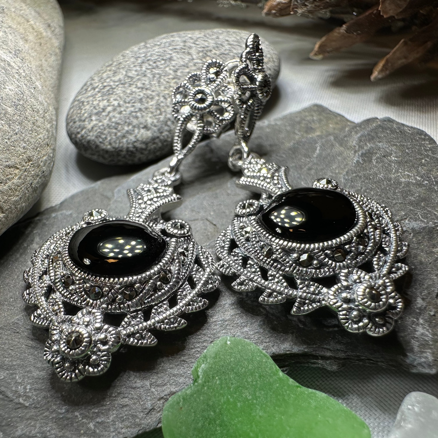 Royal Onyx Marcasite Earrings