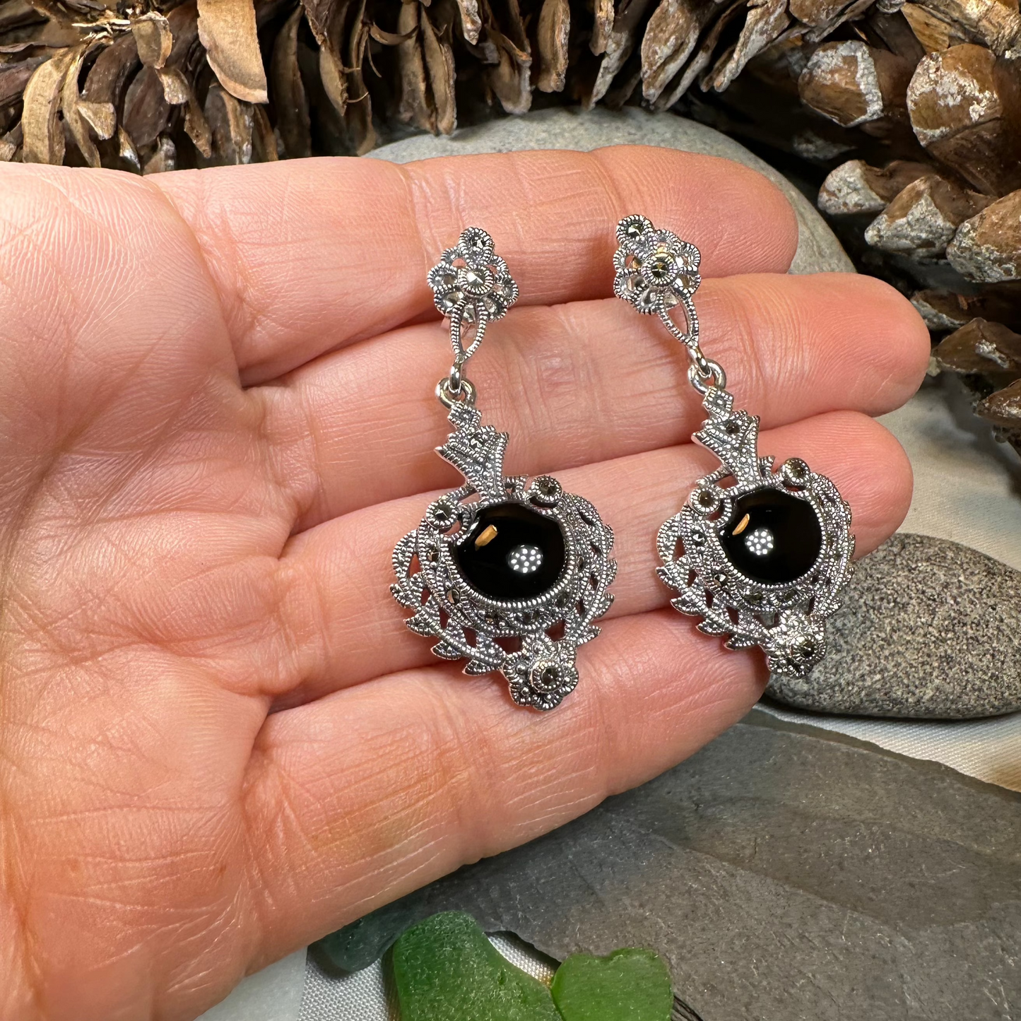 Royal Onyx Marcasite Earrings
