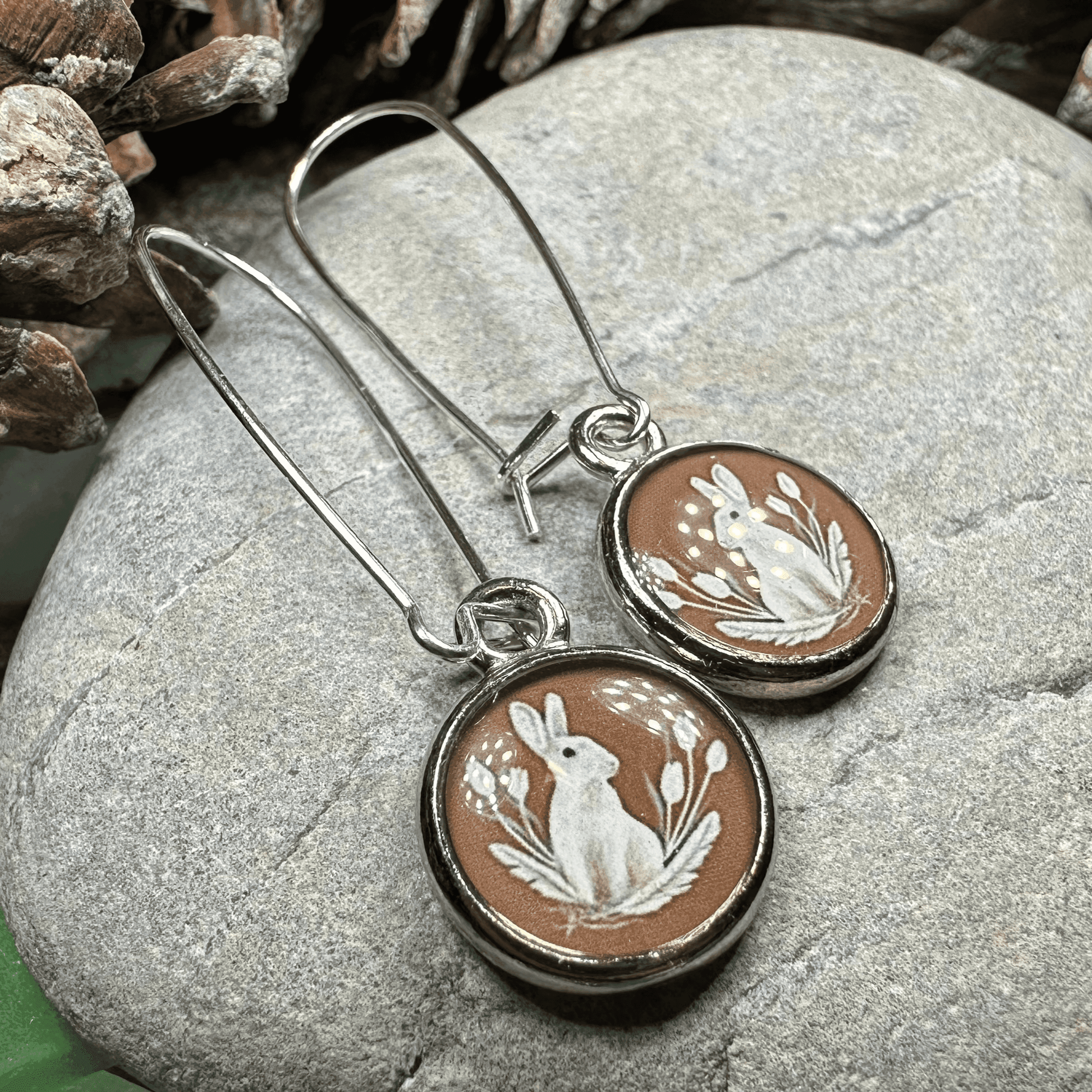 Spring Blossom Rabbit Art Earrings - 