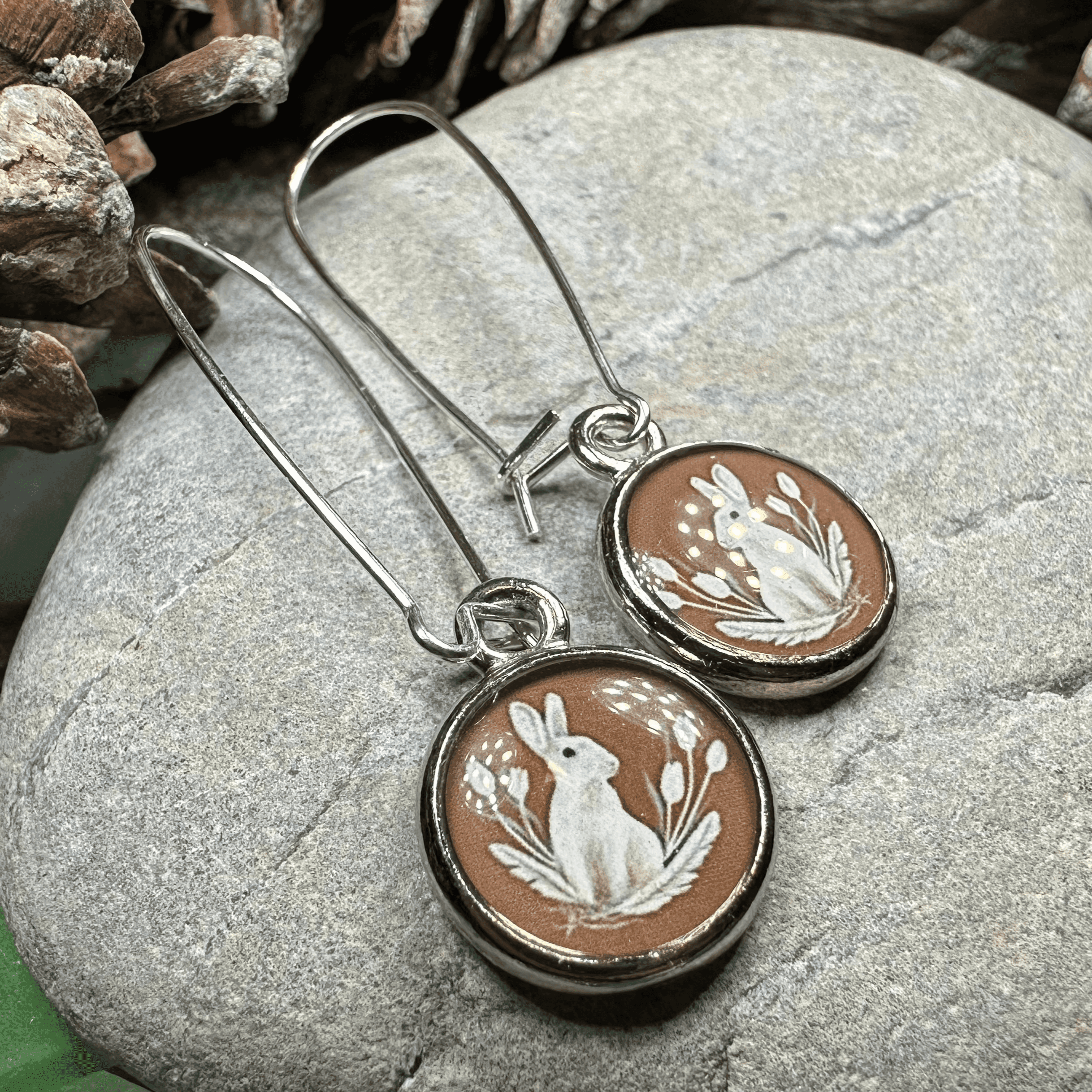Spring Blossom Rabbit Art Earrings - 