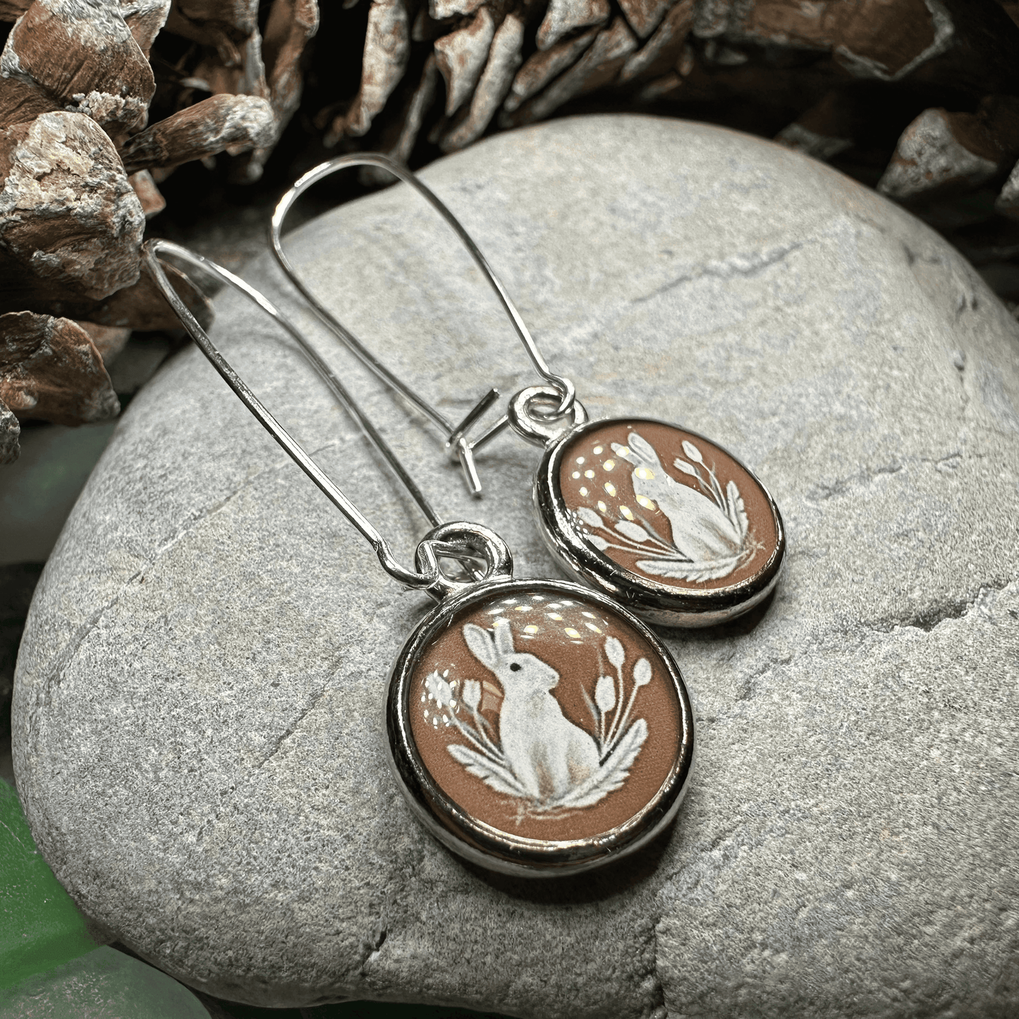 Spring Blossom Rabbit Art Earrings - 