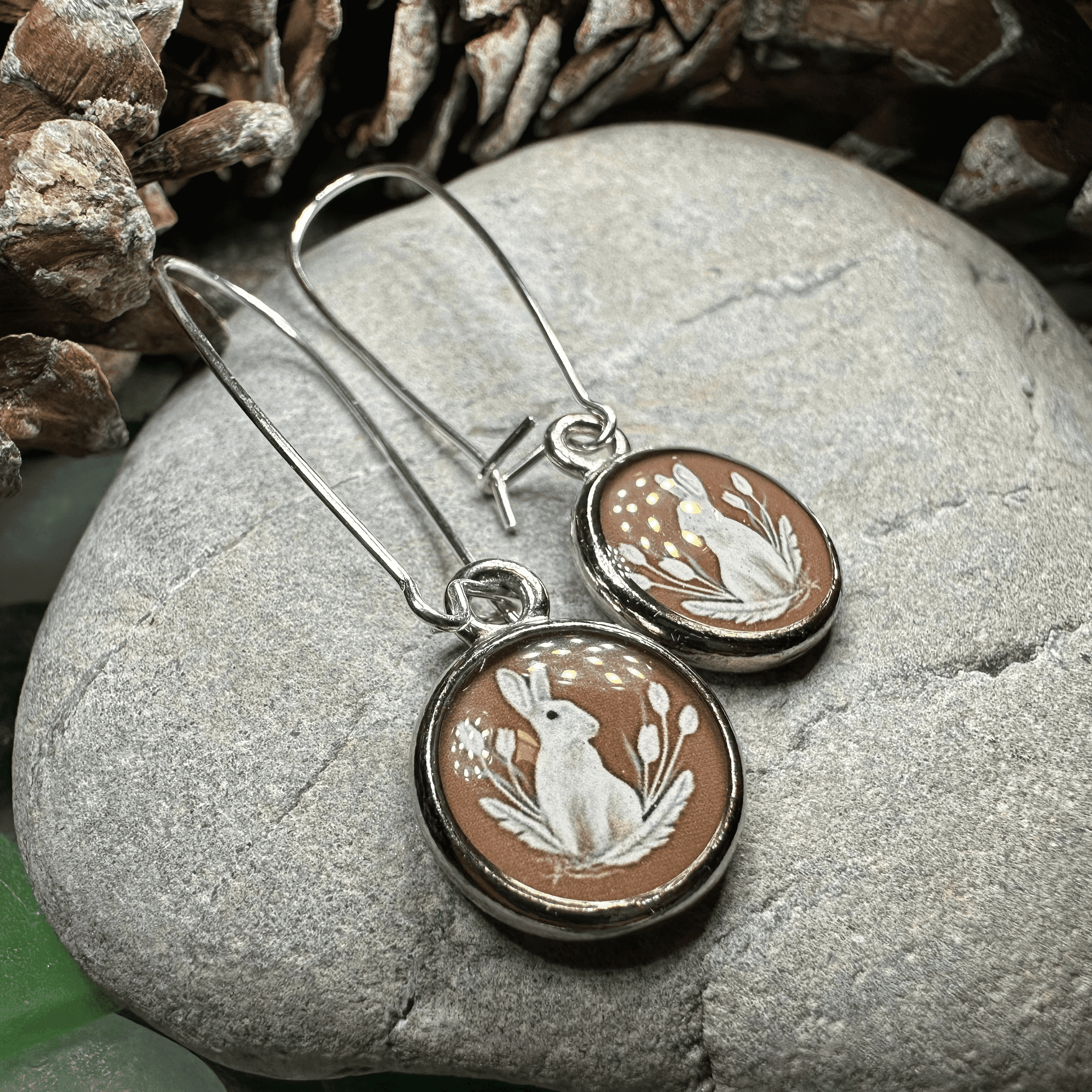 Spring Blossom Rabbit Art Earrings - 