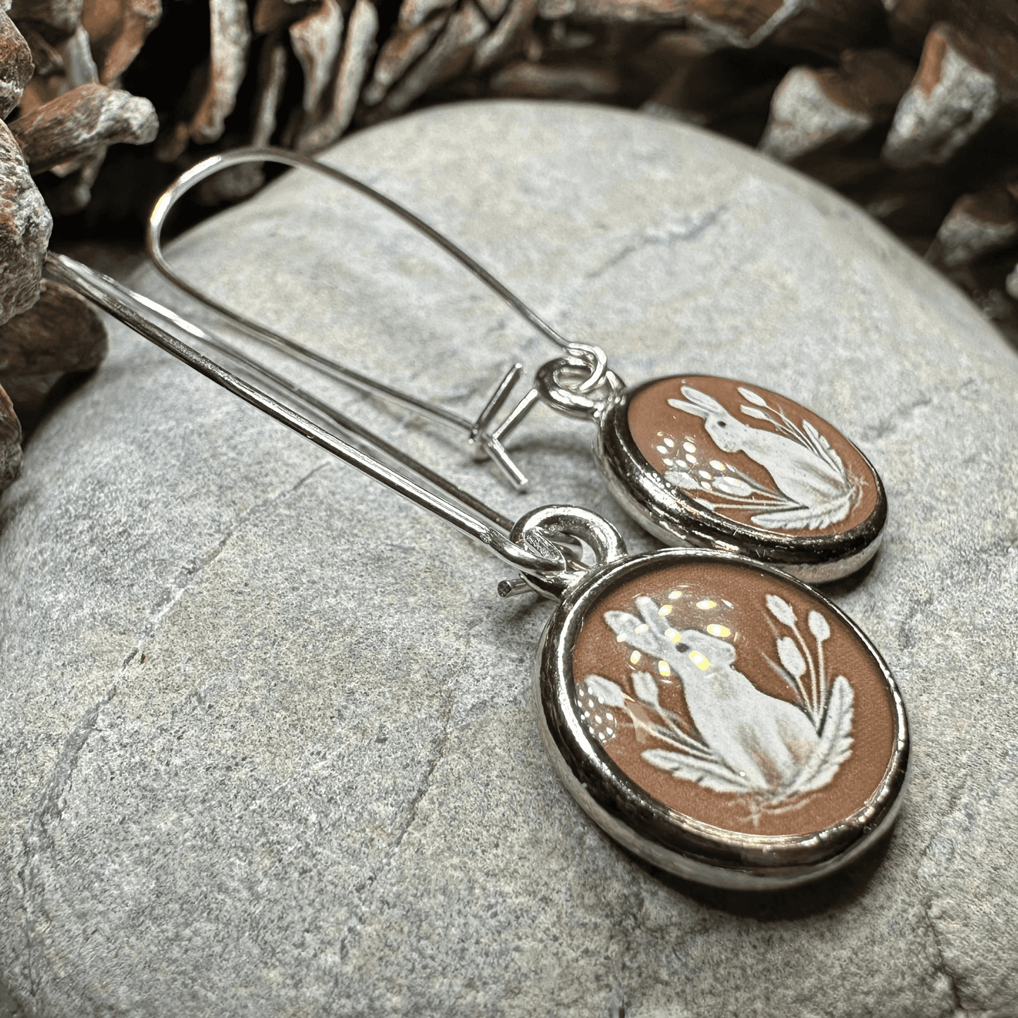 Spring Blossom Rabbit Art Earrings - 